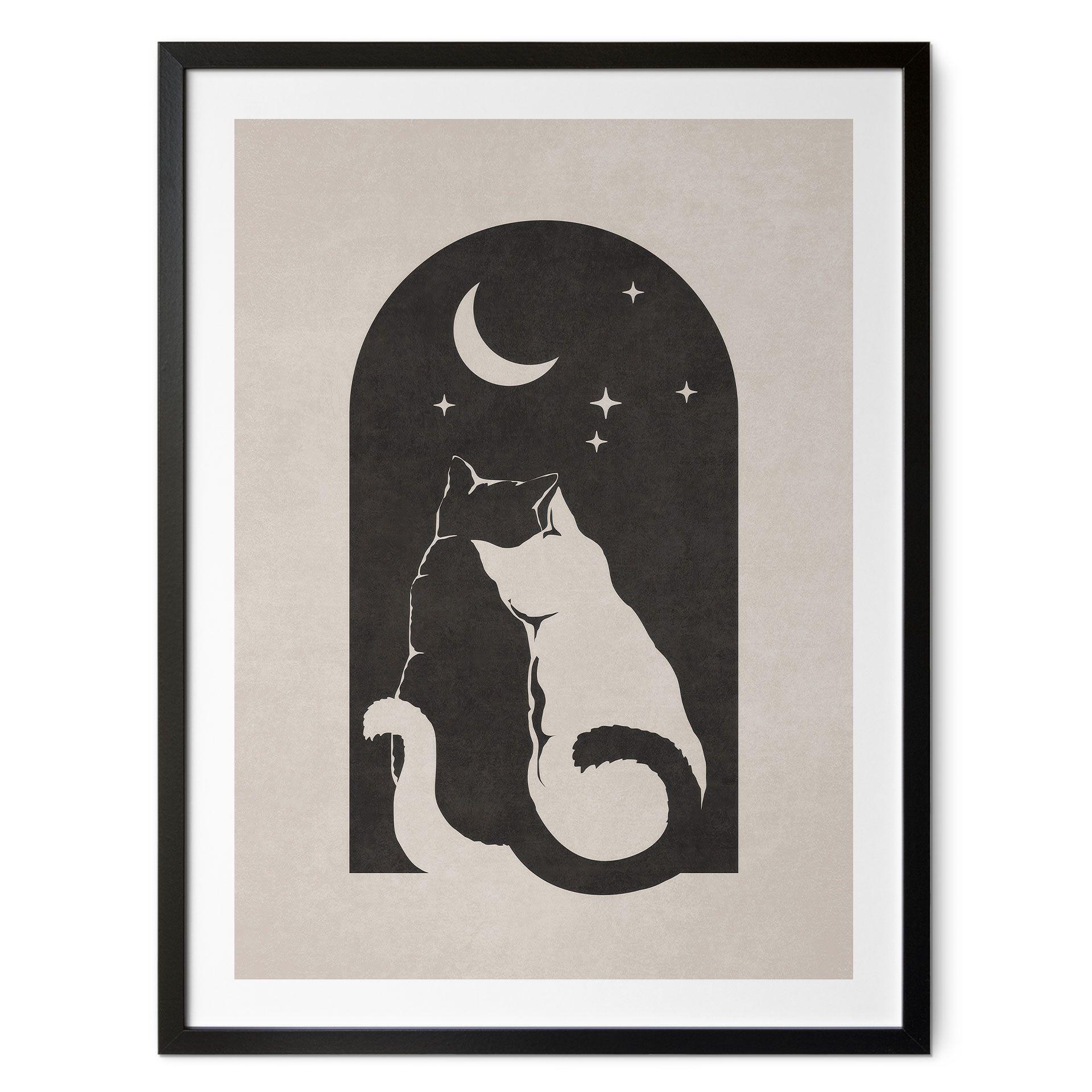 Póster de animales Dos gatos a la luz de la luna - Tunaboylu