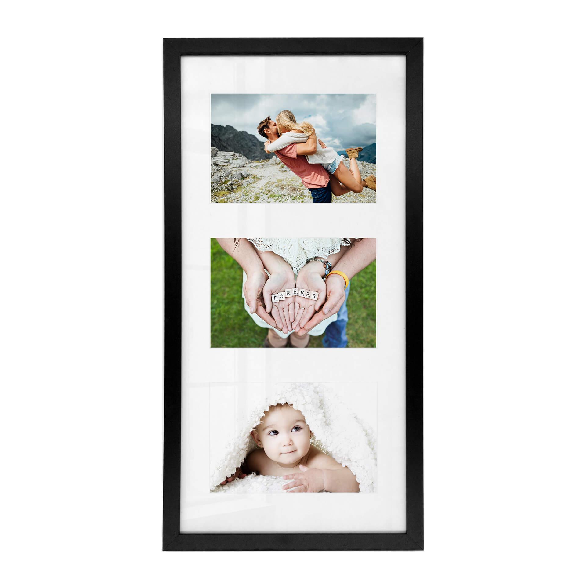 Cadre photo collage pour 3 photos - MDF noir - 23x46 cm