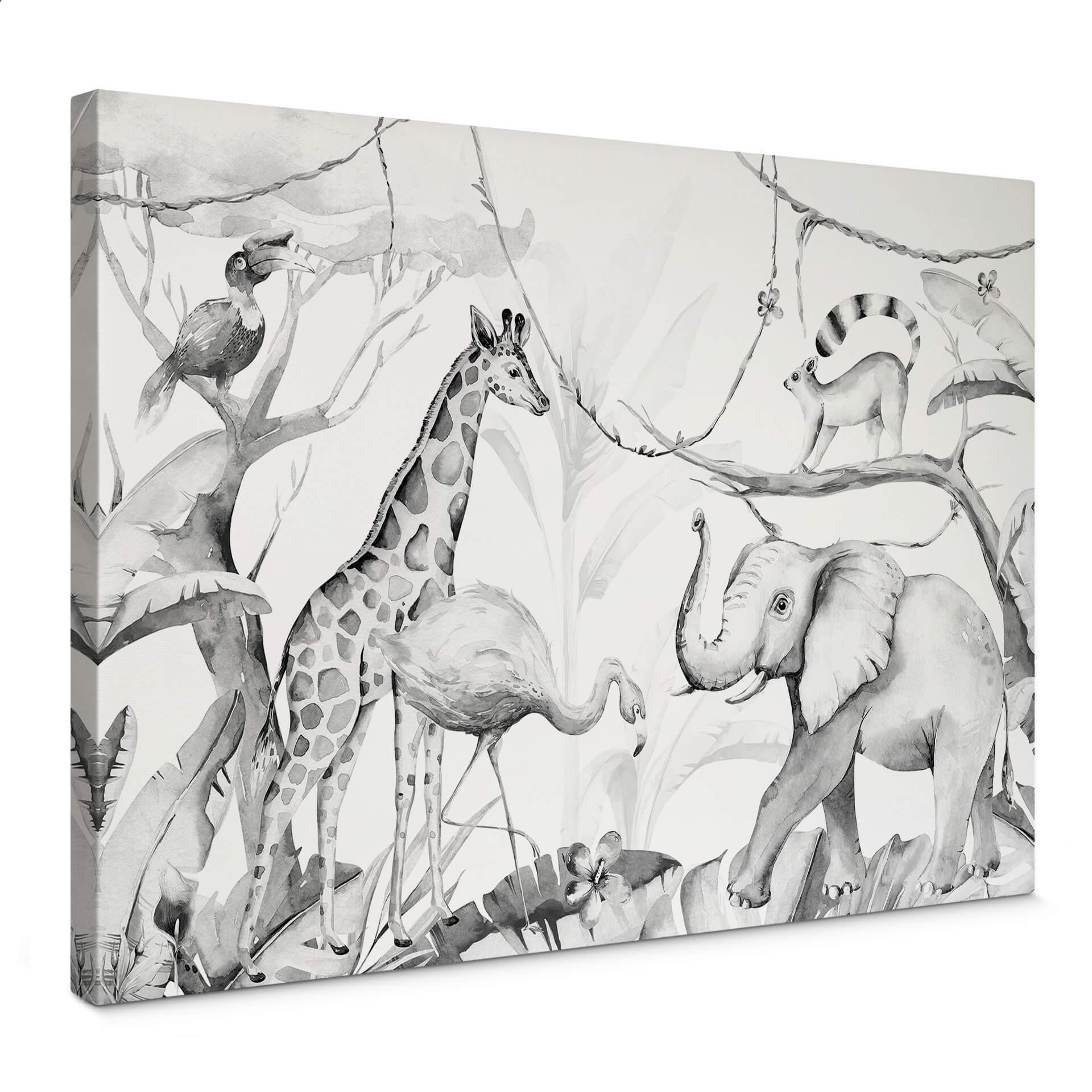 Lienzo Kvilis - Amigos animales en la jungla - blanco y negro