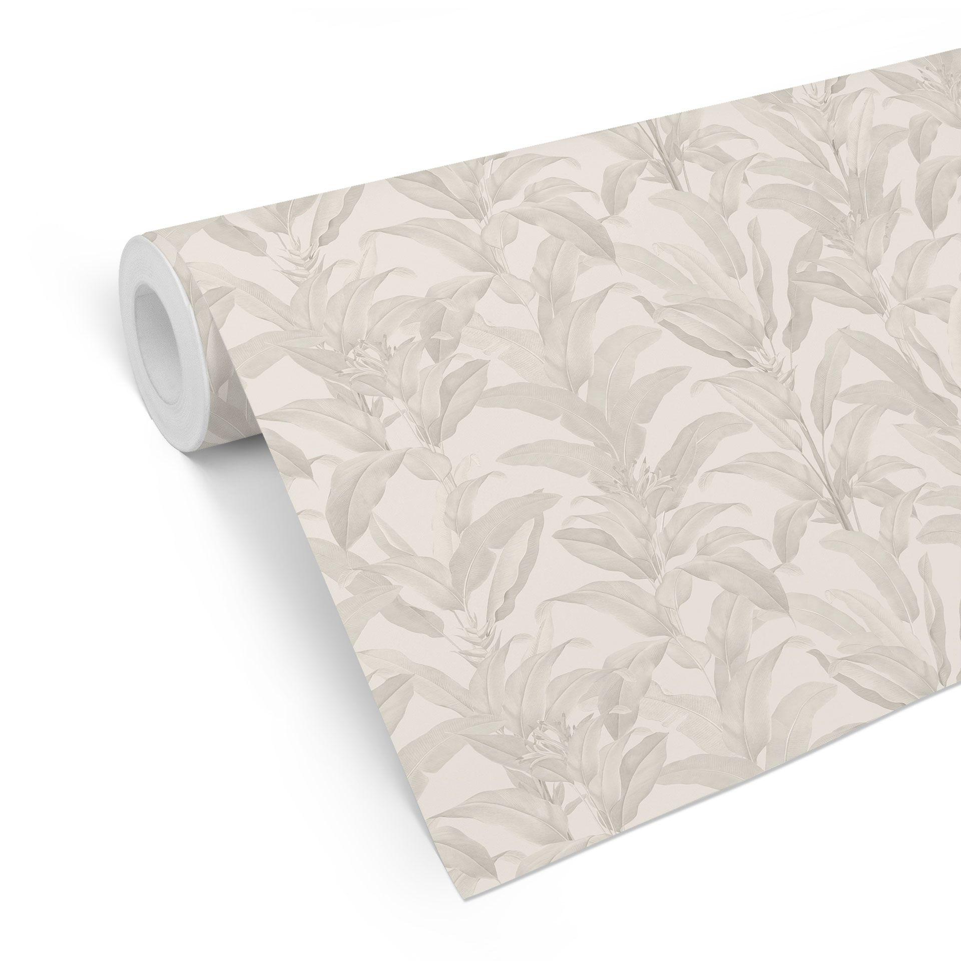 Tapet med mønster Urban Jungle tropiske blade creme - Bloomery Decor