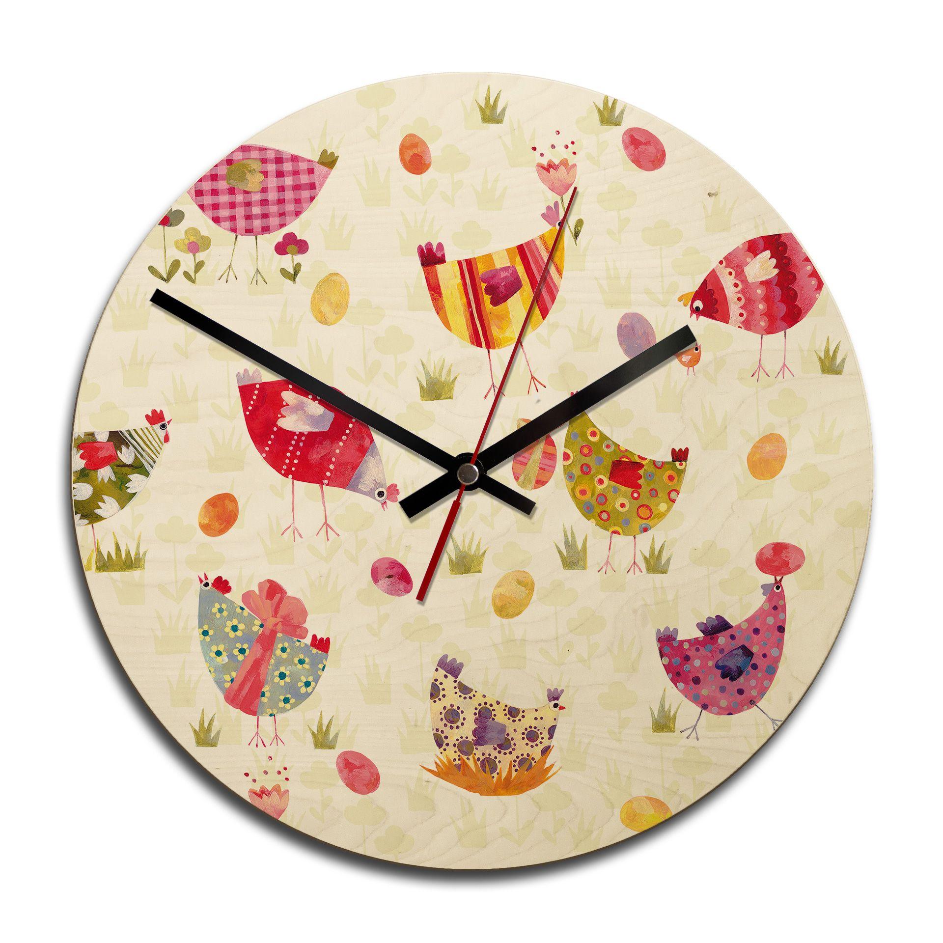 Horloge murale en bois - Blanz - Poules colorées