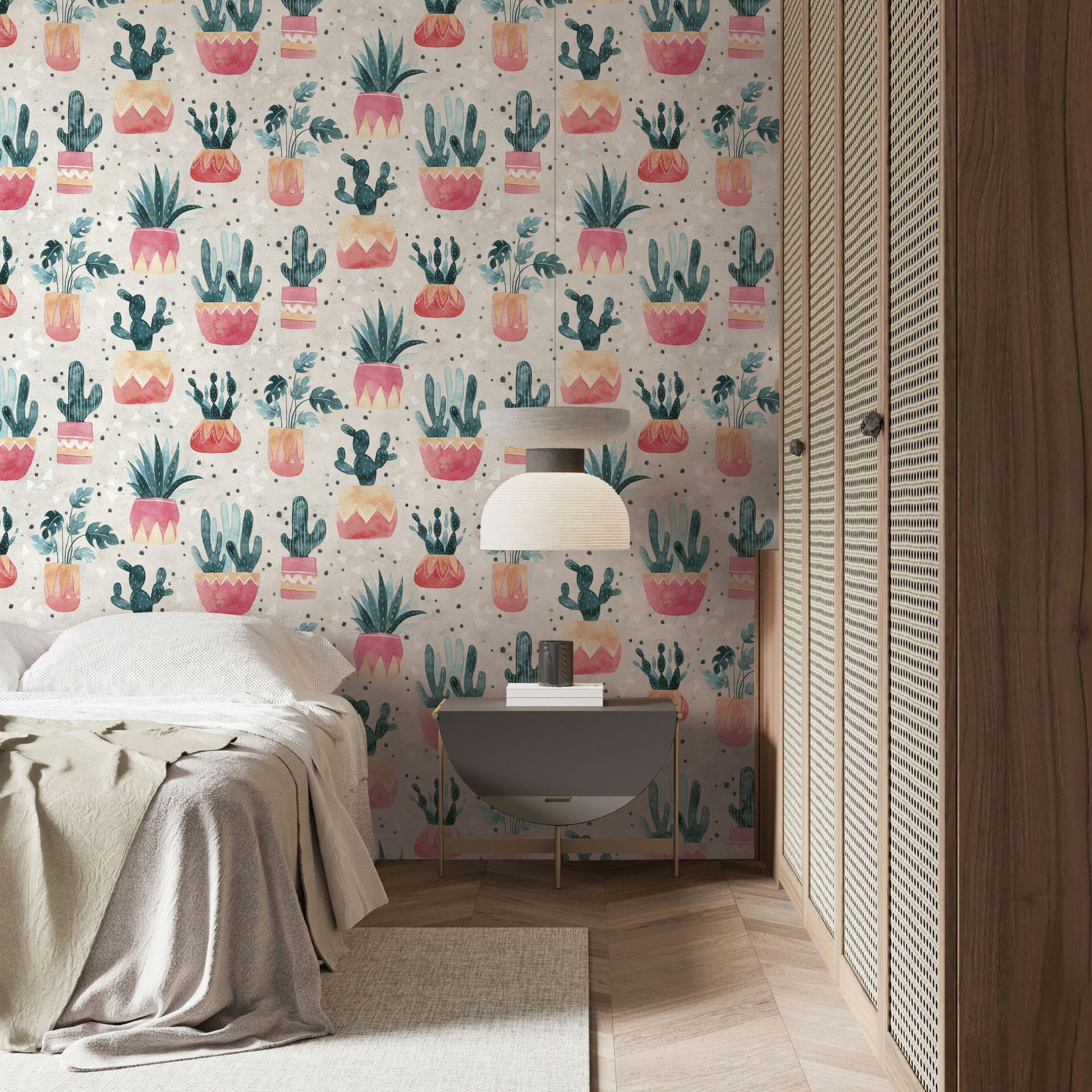 Papel pintado no tejido gris verde rojo flores plantas floral naturaleza moderno 