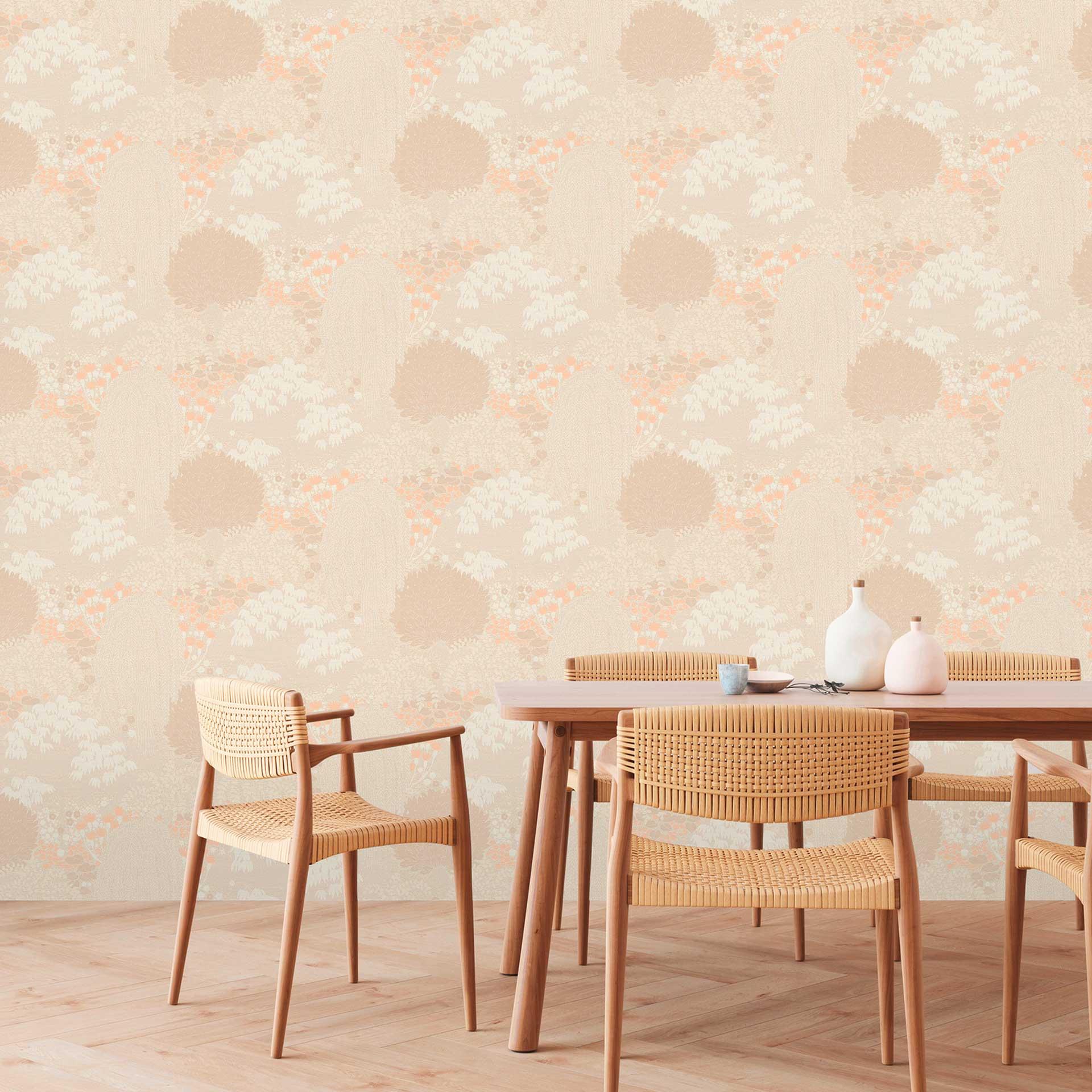 Papel pintado no tejido con Muestra beige crema - papel pintado con acentos naranjas