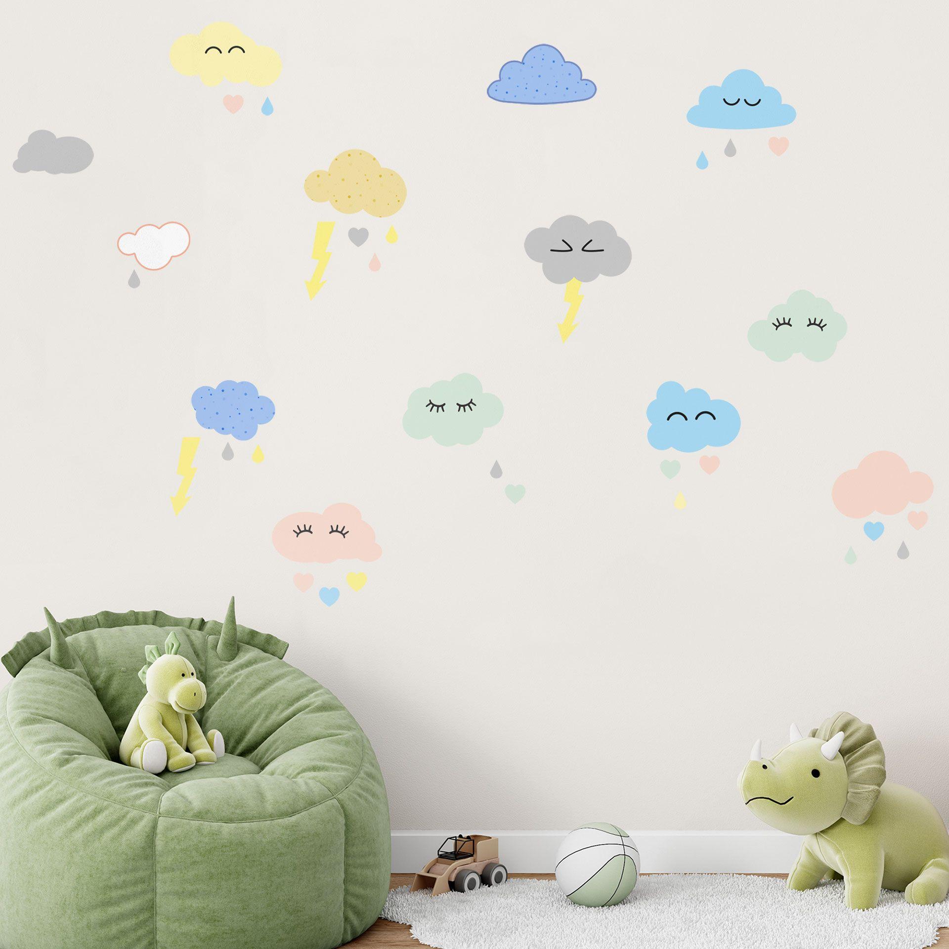 Muursticker set pastel wolken
