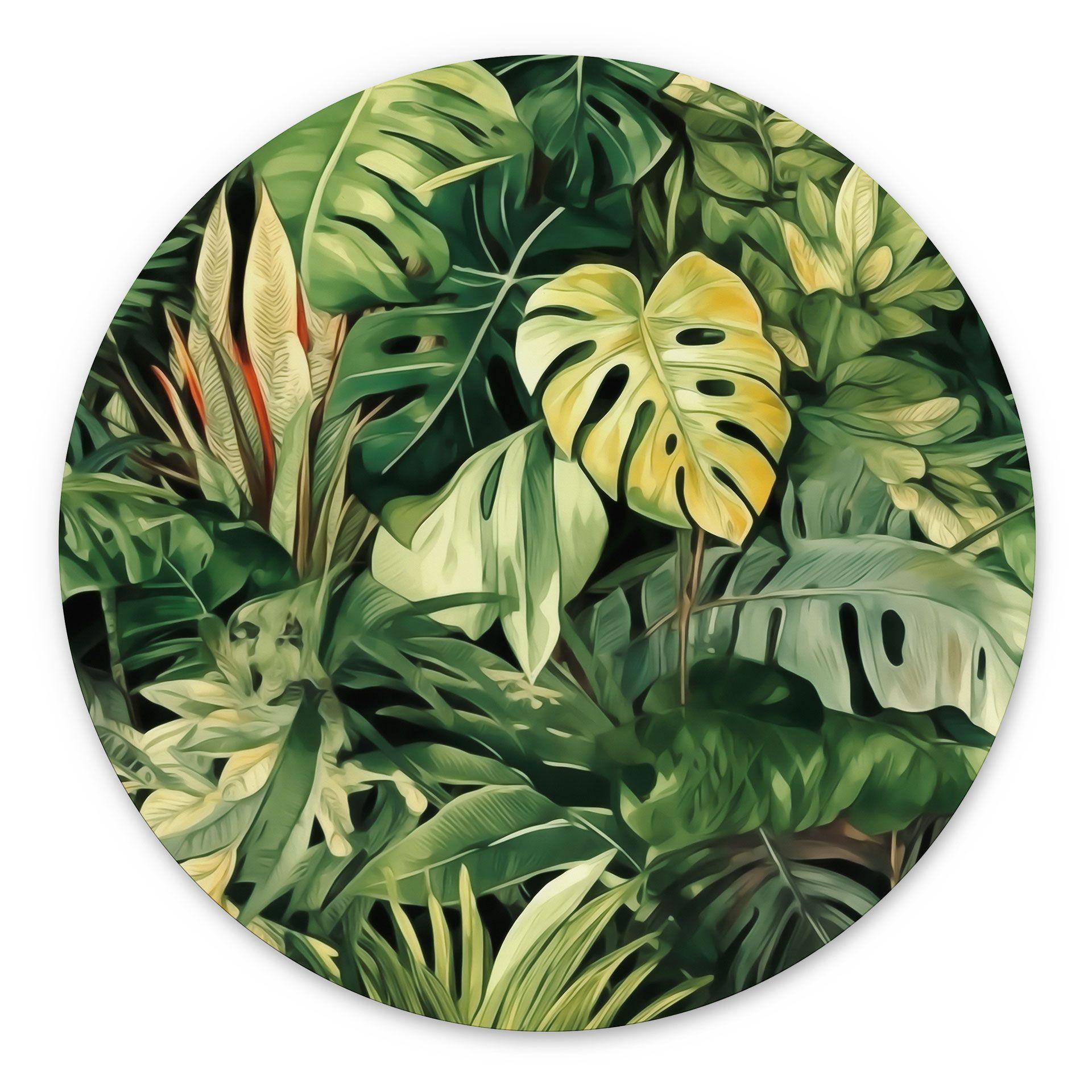 Billede af jungleplanter - Jaszke - rund – print på aluminium (Alu-Dibond)