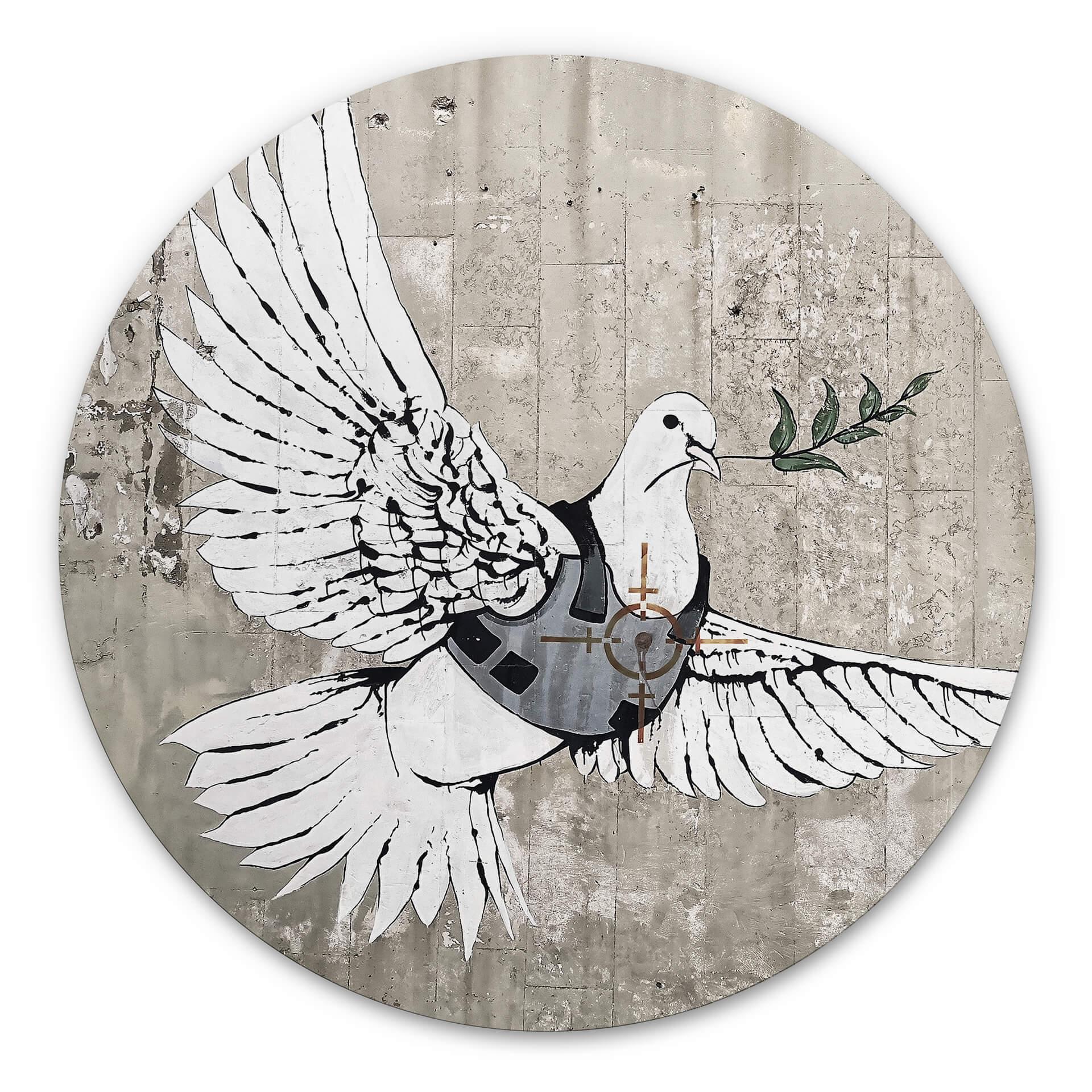 Tableau sur alu-Dibond rond Banksy - La colombe de la paix