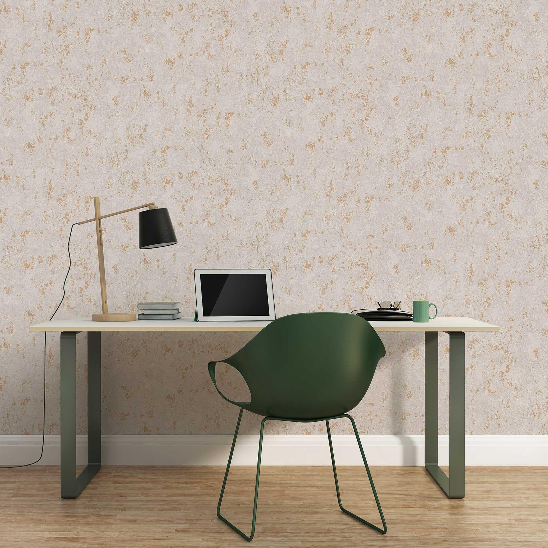 Papel pintado texturado efecto metalizado beige gris oro - papel pintado no tejido moderno