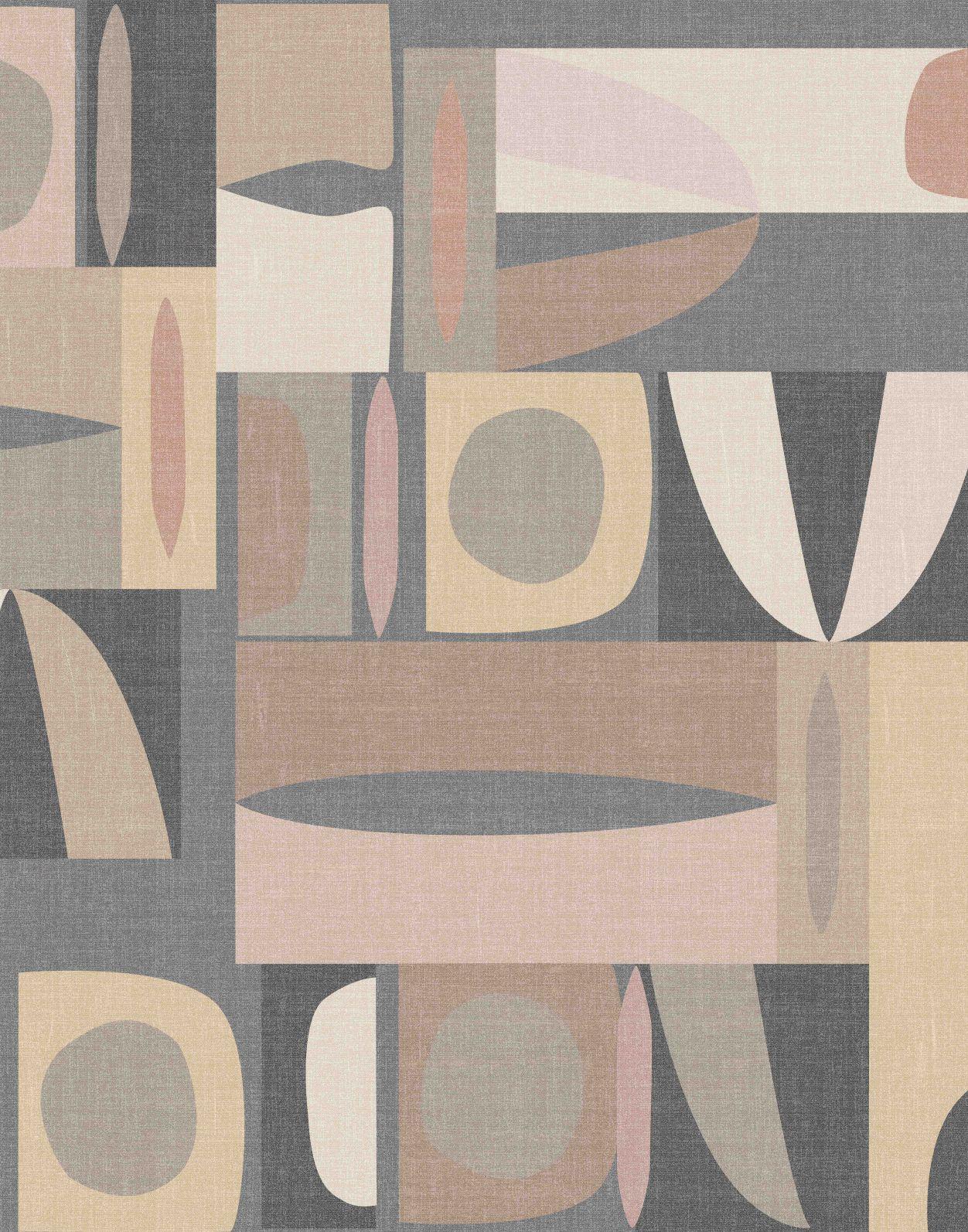 Fototapet Geometrisk retromønster i mørkeblå, taupe & beige 2,7 x 2,12 m