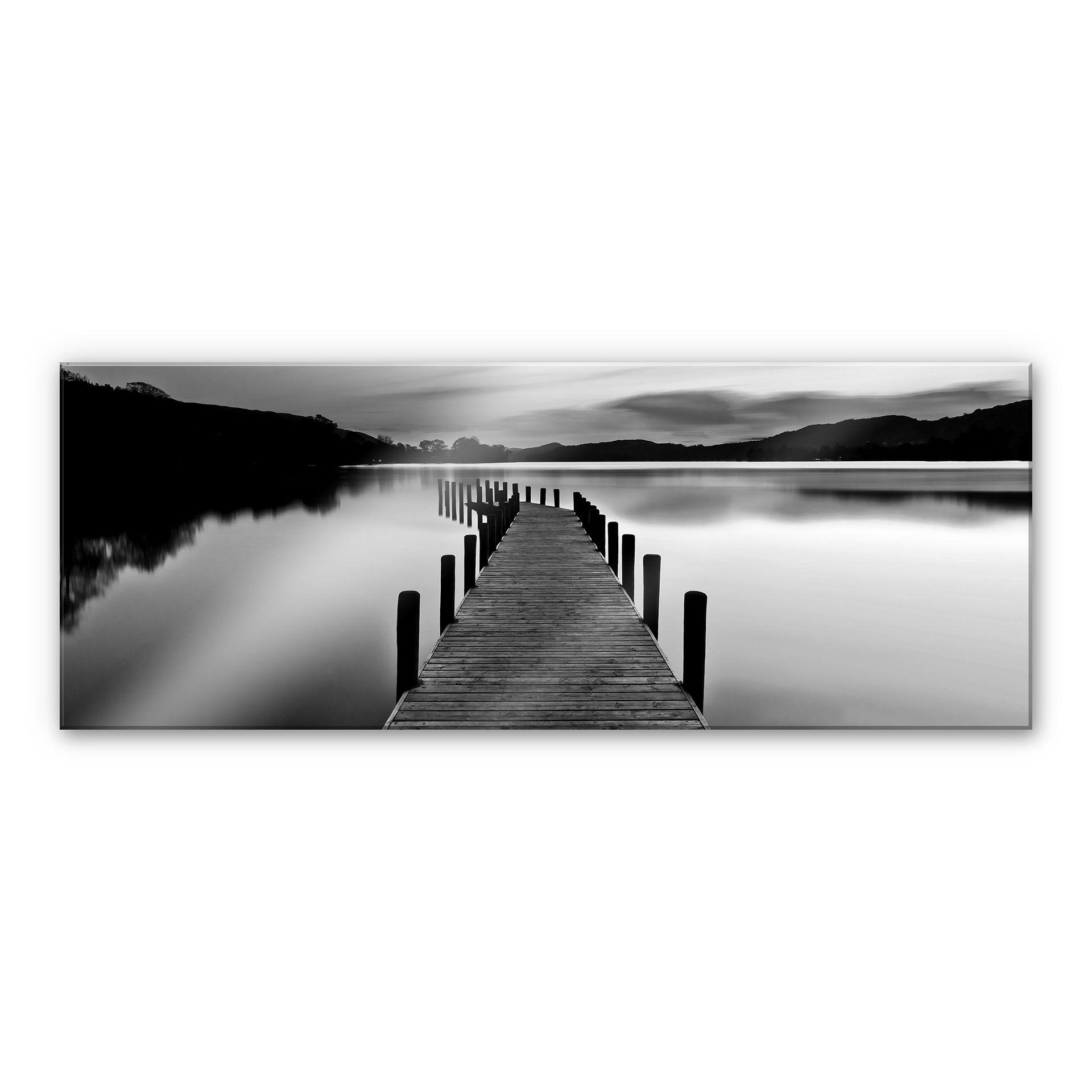 Tableau en verre acrylique - Mer en panorama - noir/blanc
