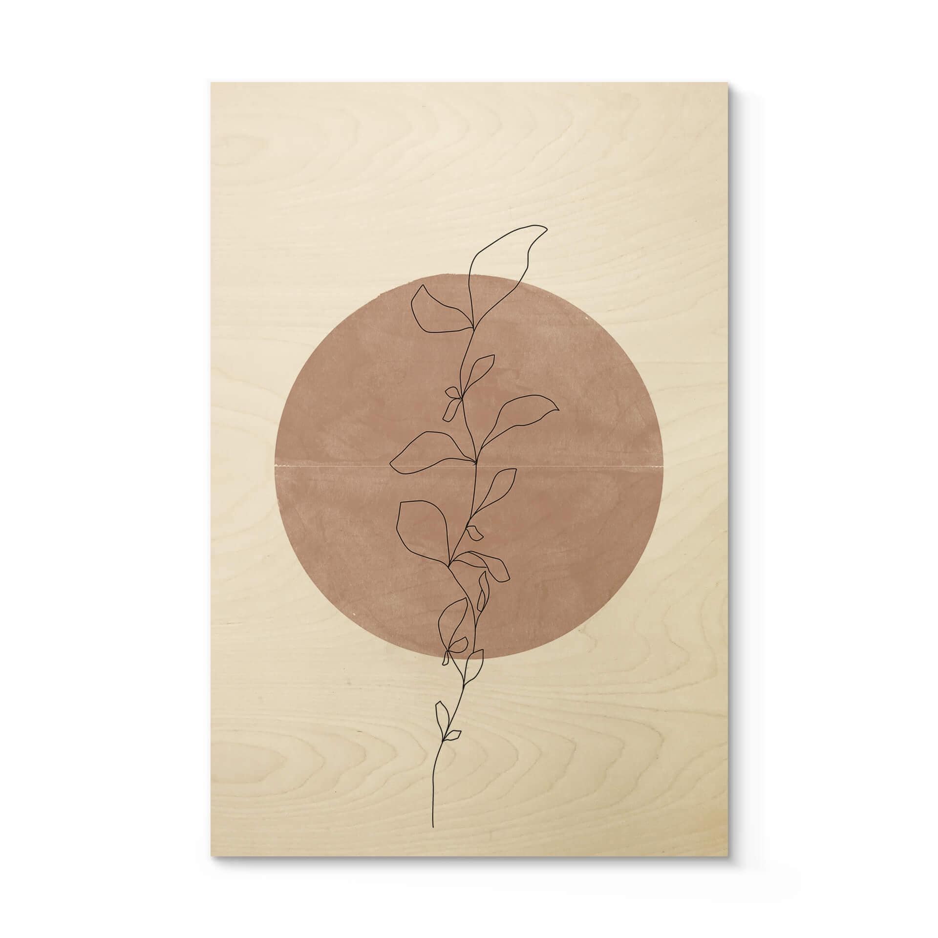 Cuadro de madera The Miuus Studio - Line Art - Planta delante de la luna llena