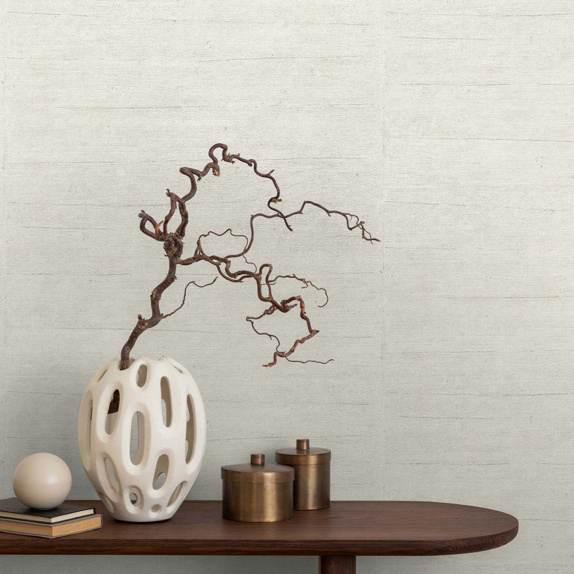 Tekstureret tapet creme beige - Ikke-vævet tapet i tekstillook - moderne klistervægstapet
