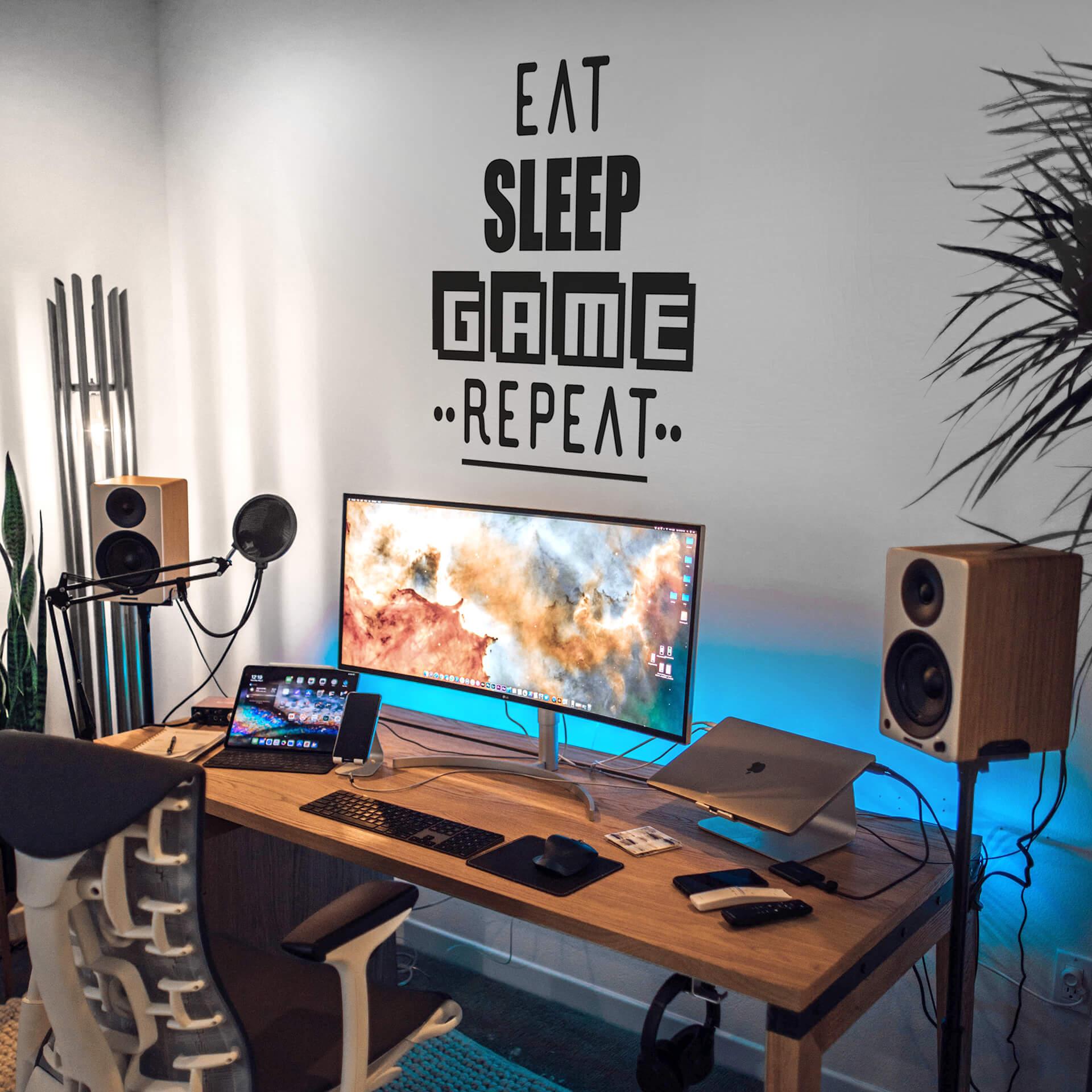 Muursticker Eat Sleep Game Repeat