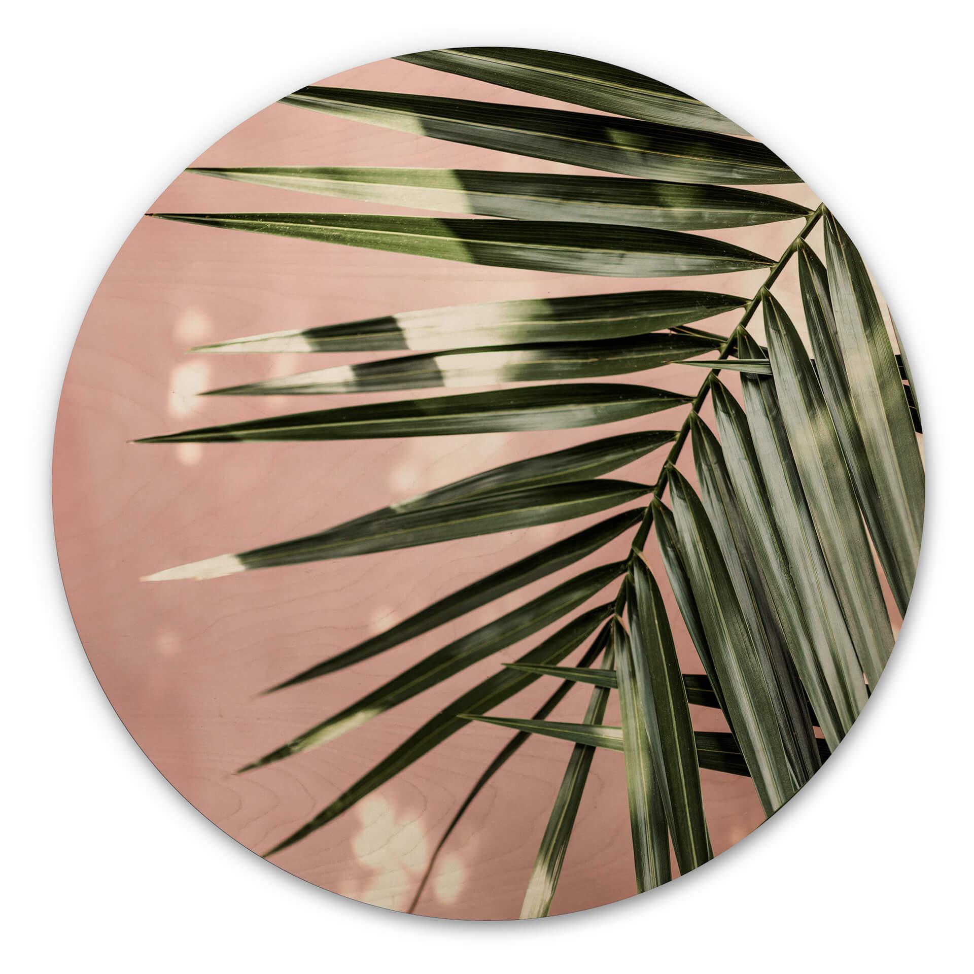 Cuadro de madera hoja de palmera delante de pared rosa - Böhmer - Redondo