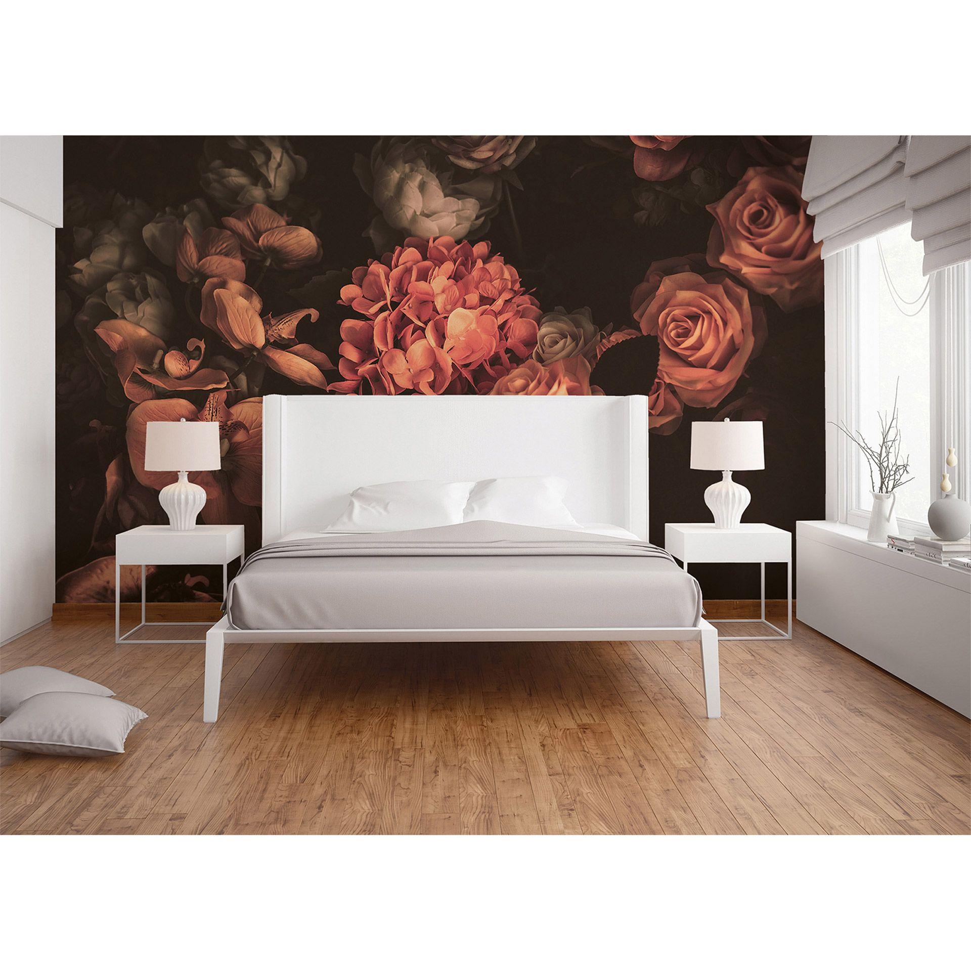 Designwalls non-woven tapet i orange og pink Romantic Flowers roser 