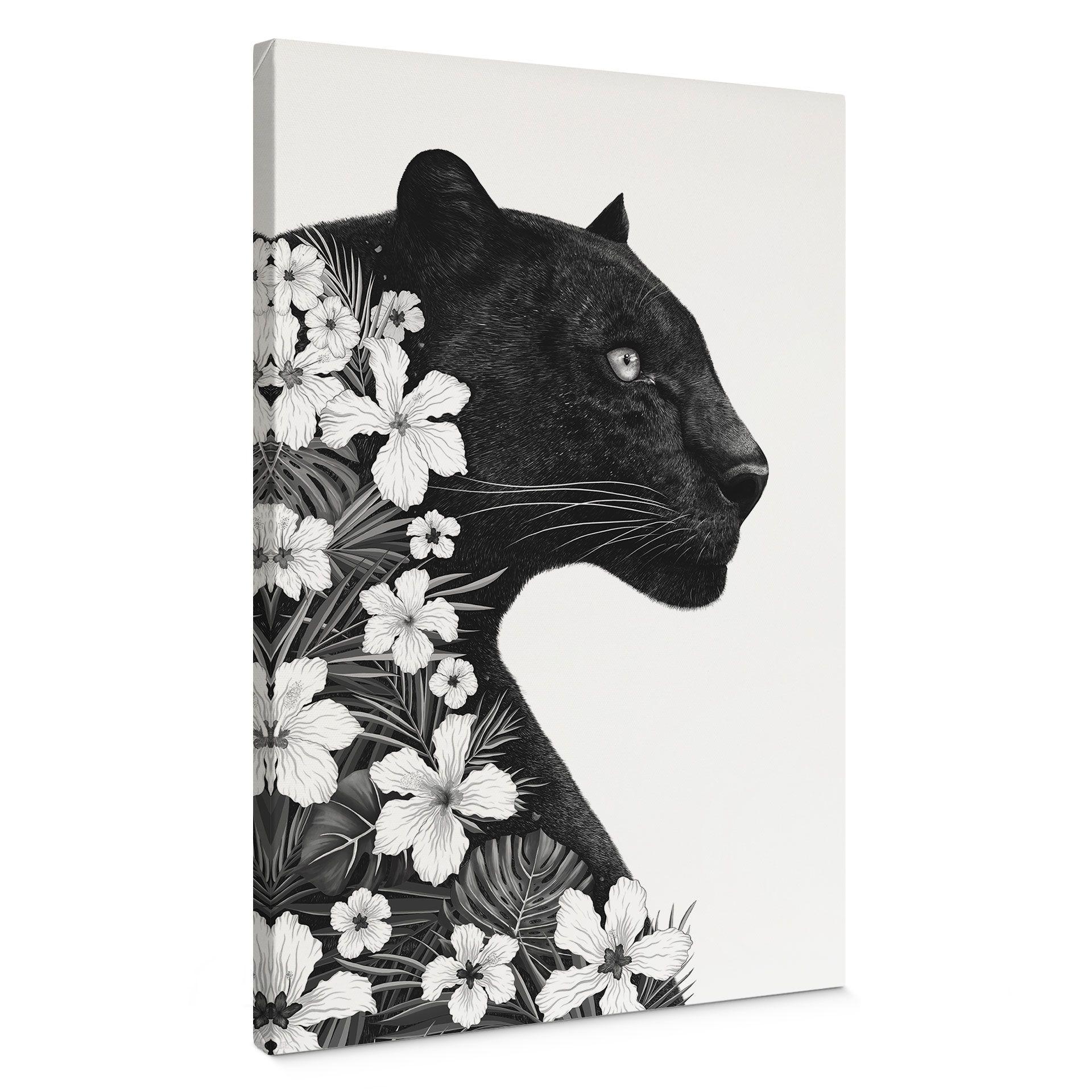 Lienzo pantera negra con flores blancas - Korenkova