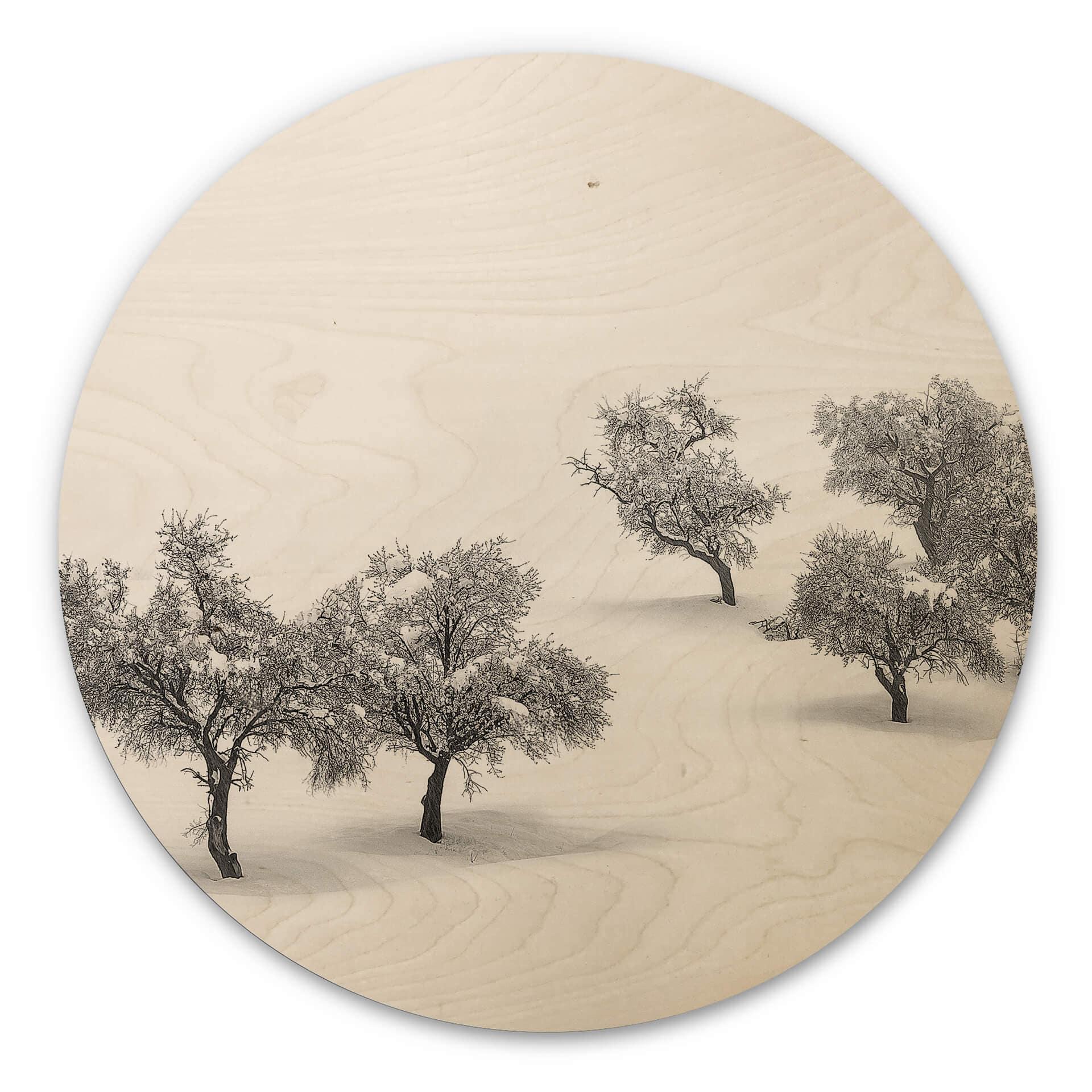 Cuadro de madera Carrillo Lopez - Paisaje blanco con arboles - Redondo