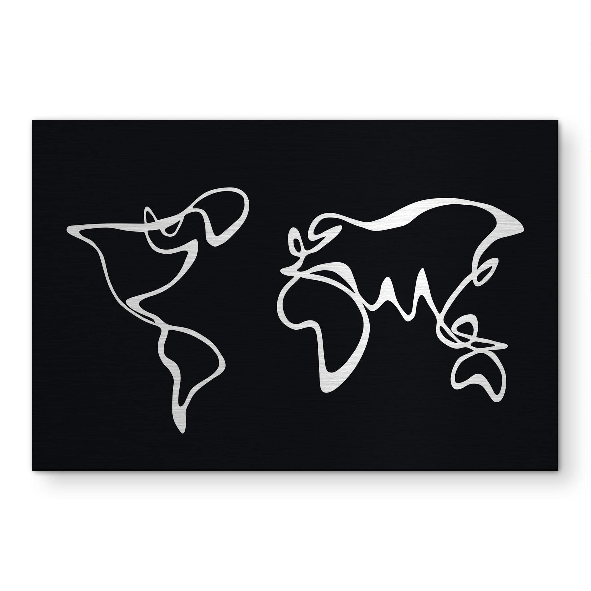 Alu-Dibond spazzolato con Effetto Oro, Argento e Rame - Mappa del mondo in line art
