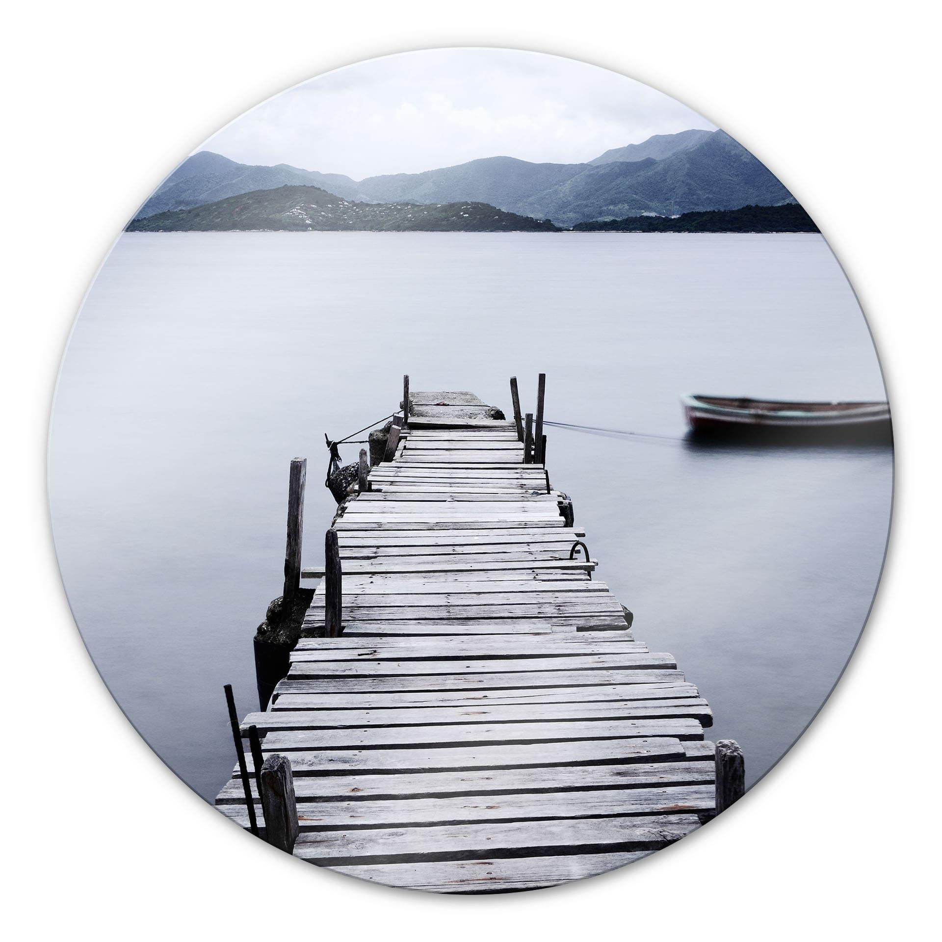 Tableau en verre - Lac de Montagne - rond