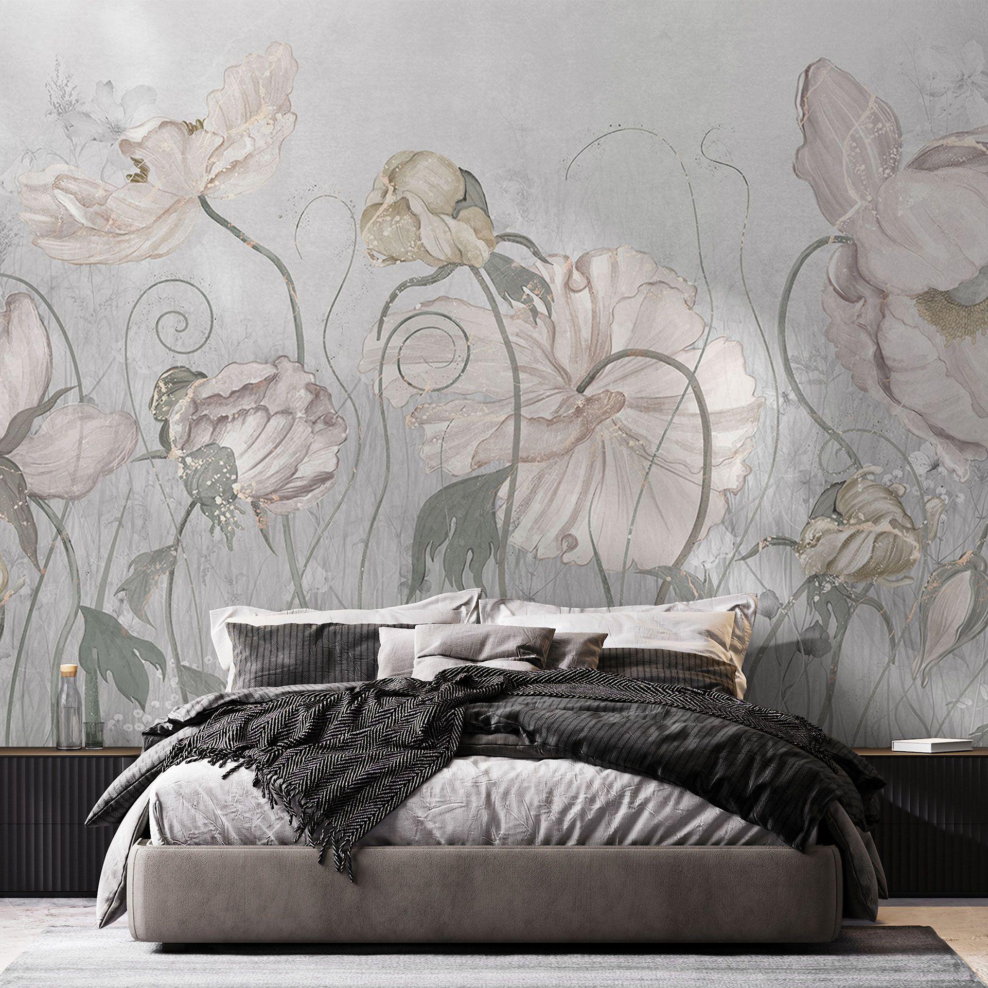 Vintage bloemenbehang in grijs | Bloemenbehang - Ms Tiff