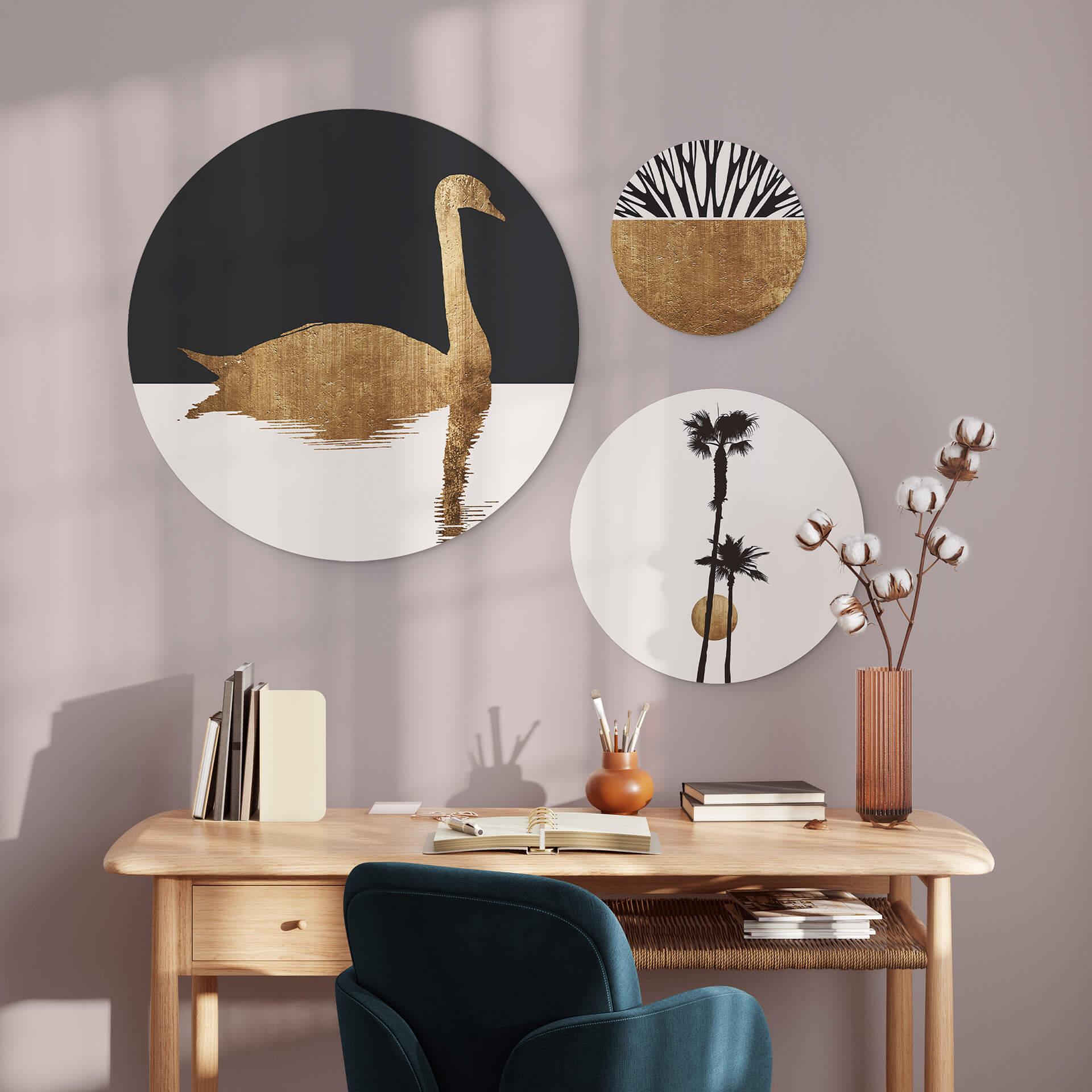 Tableau sur alu-Dibond rond Kubistika - été doré (set 3 pièces)