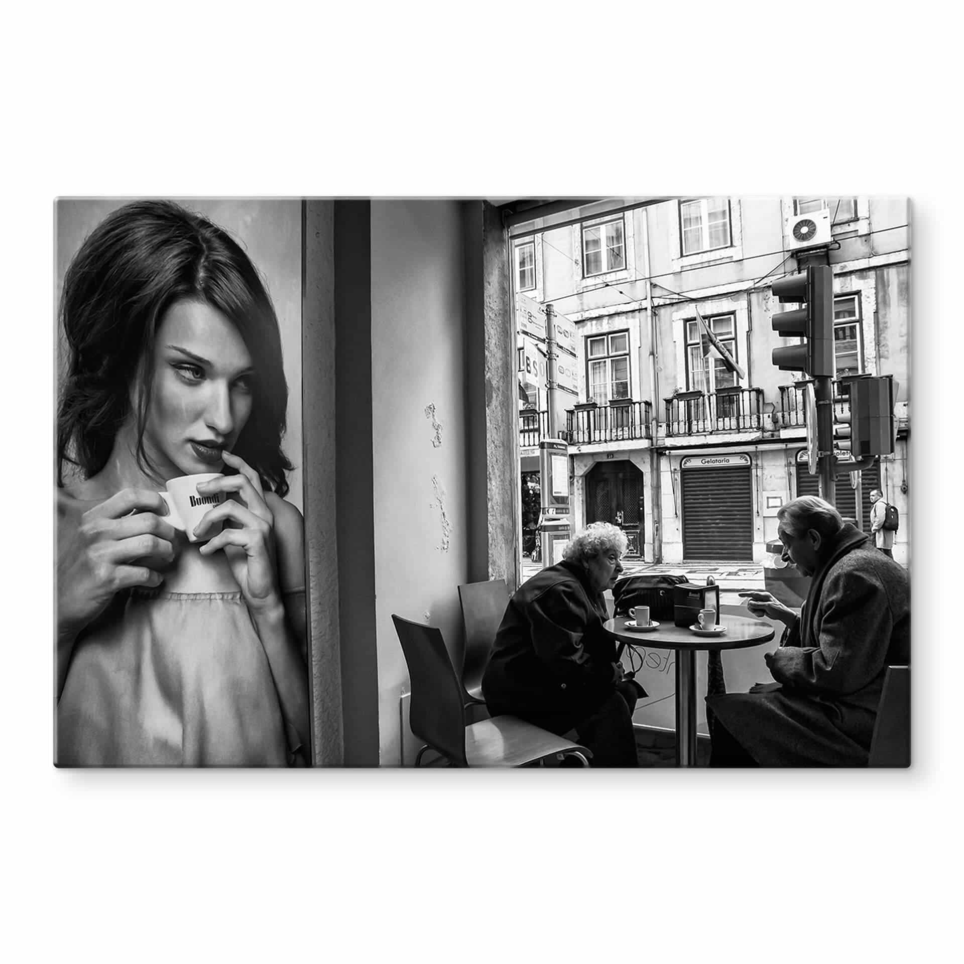 Tableau sur verre Sarmento - Un tête-à-tête au café
