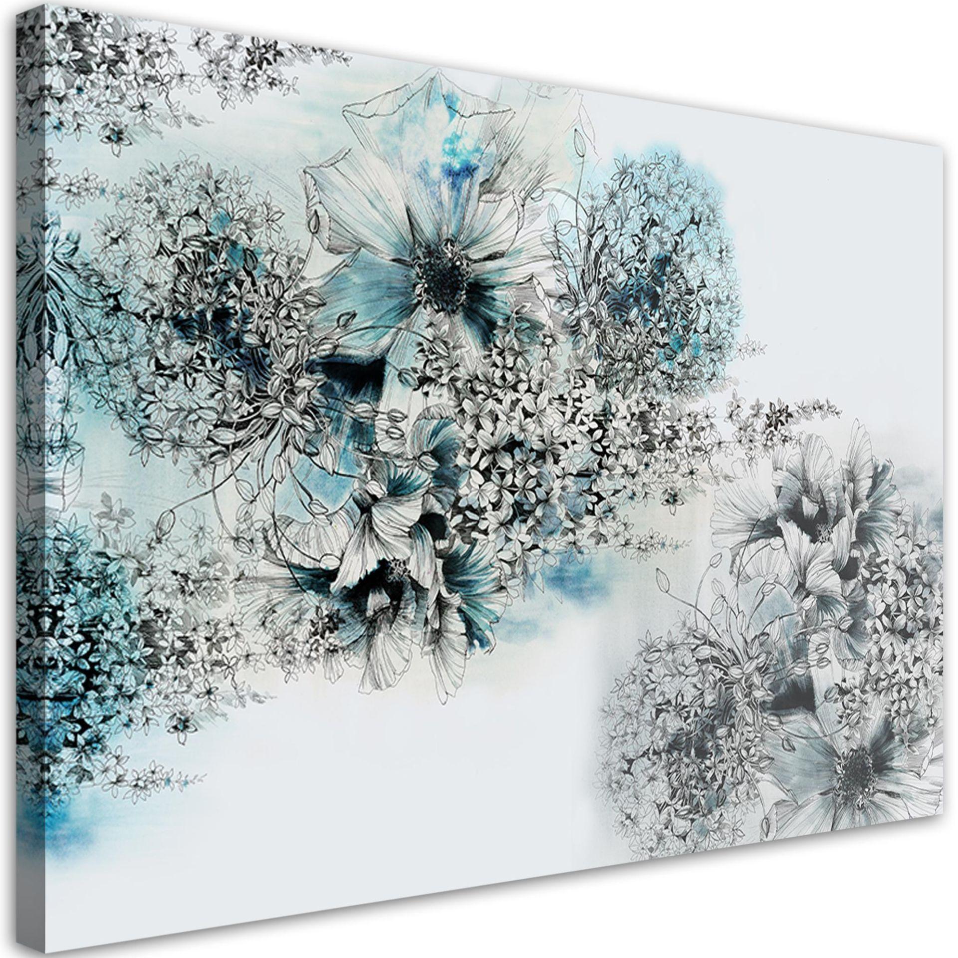 Canvasbillede, Blå blomster abstrakt