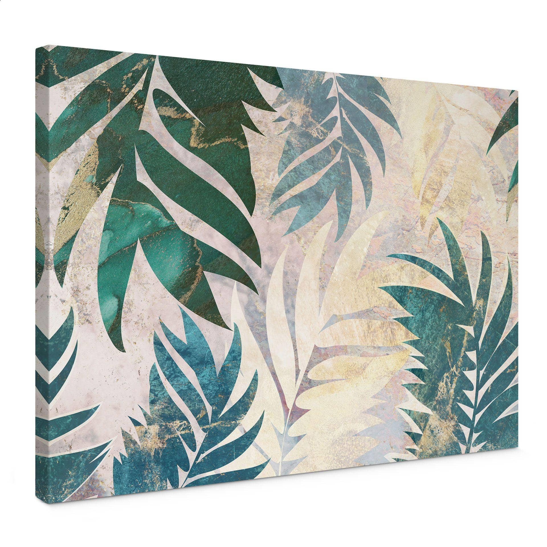 Lienzo Hojas de palmera exóticas en verde dorado - Manovski