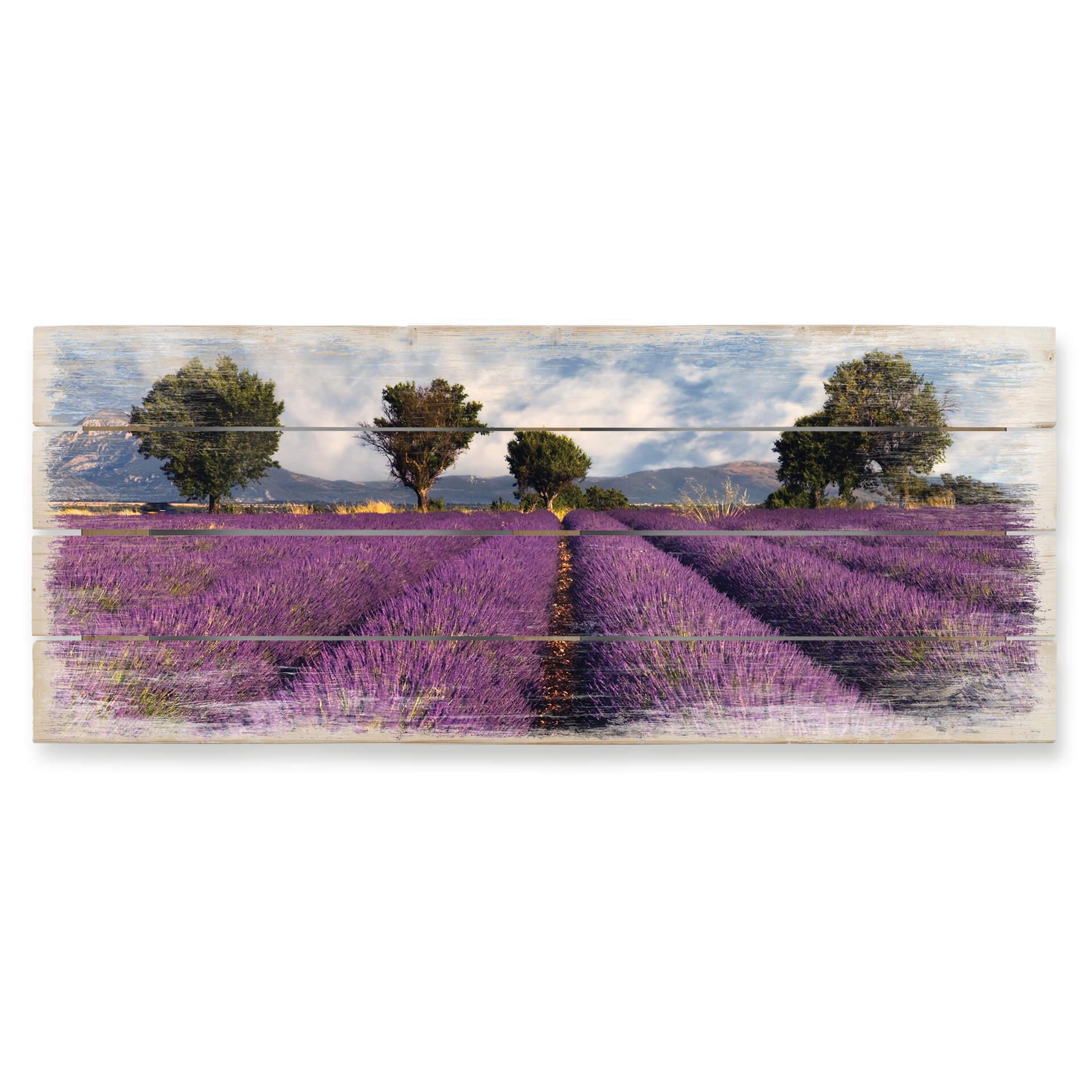 Houten Wanddecoratie Veld vol lavendel - Panorama