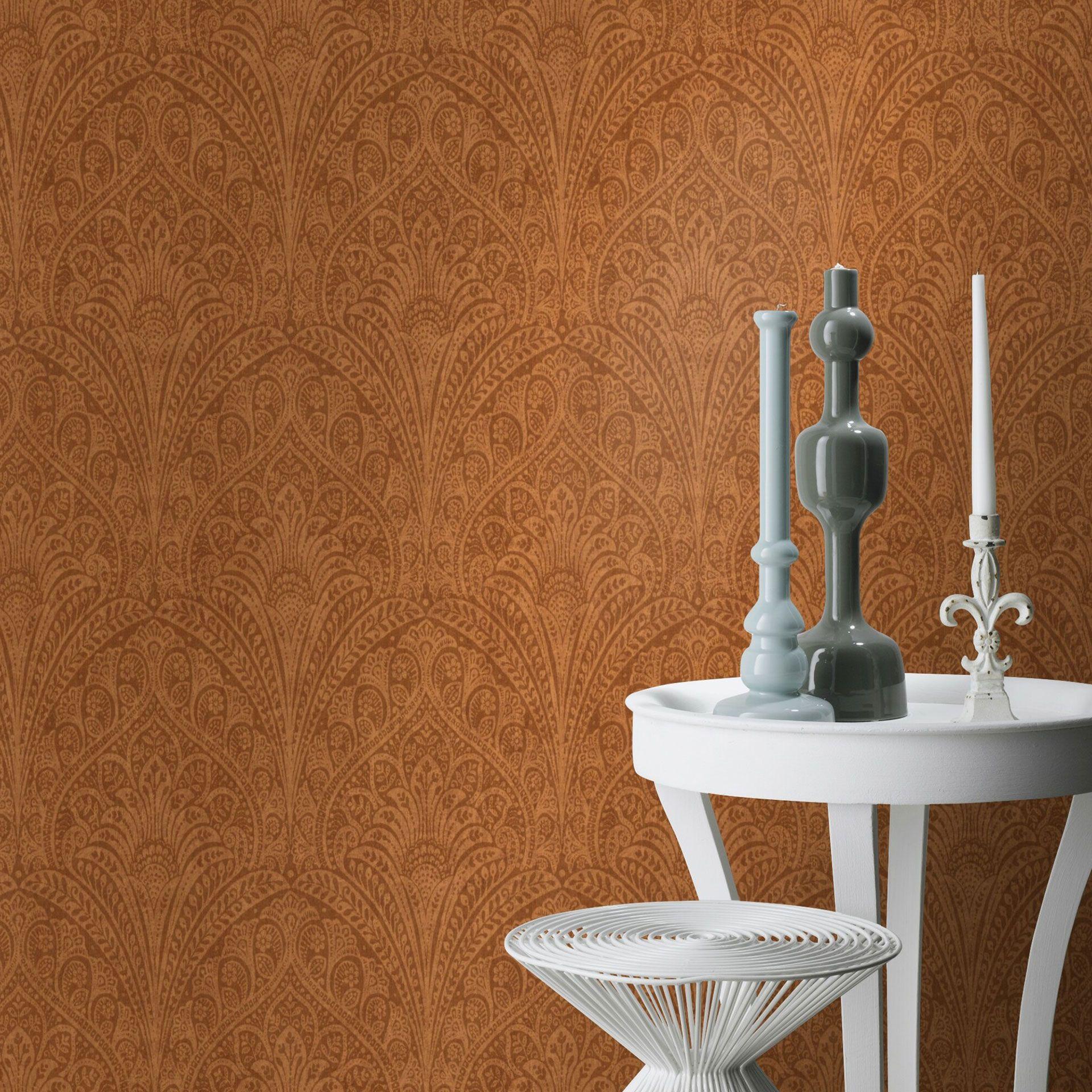 Rasch non-woven tapet, mønster tapet Indian Style brun-orange