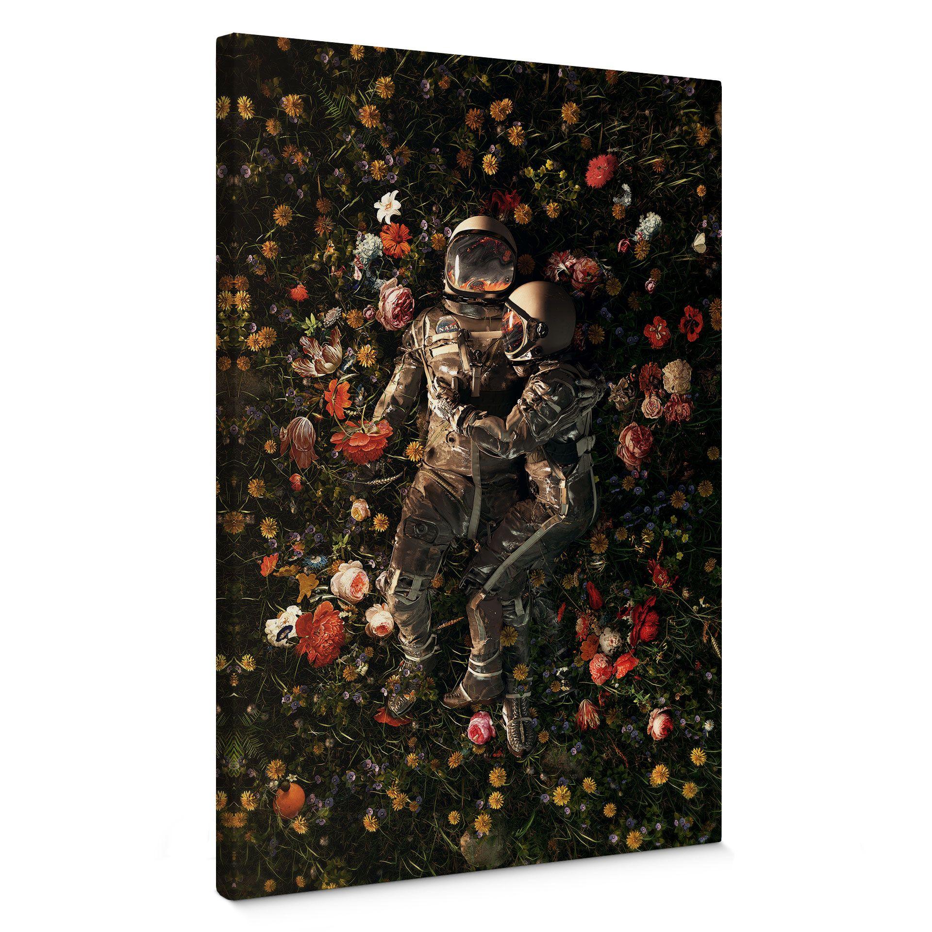 Lienzo Astronautas en un prado de flores - Nicebleed