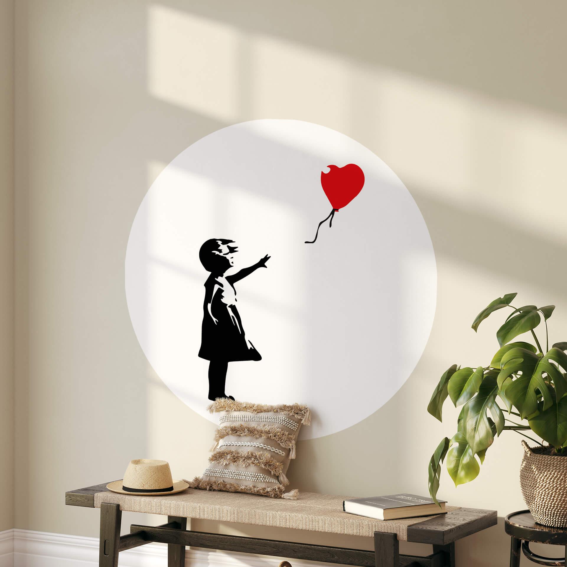Wallsticker Banksy - Pige med rød ballon - Rund