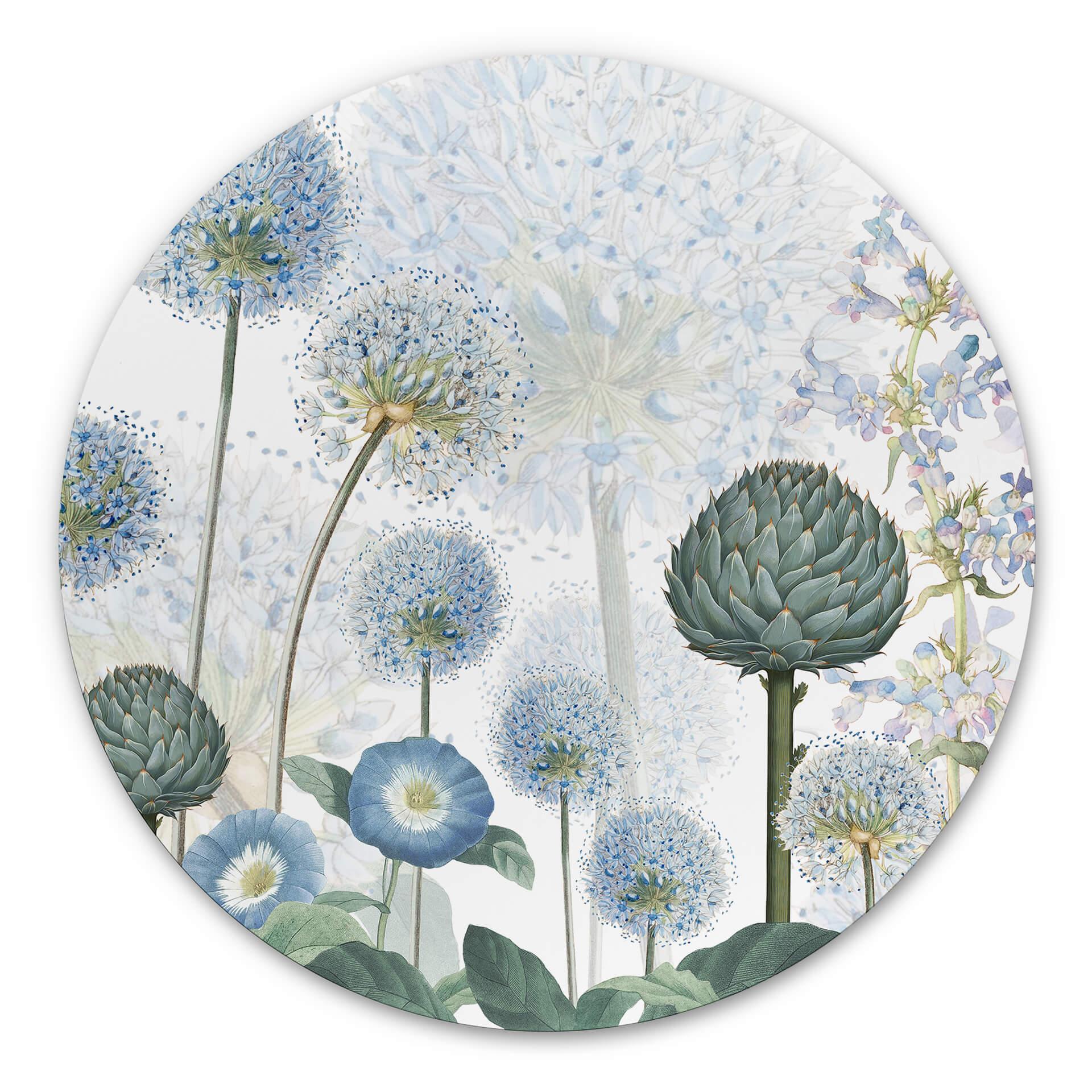 Tableau sur alu-Dibond rond Sir Edward - Pré sauvage bleu