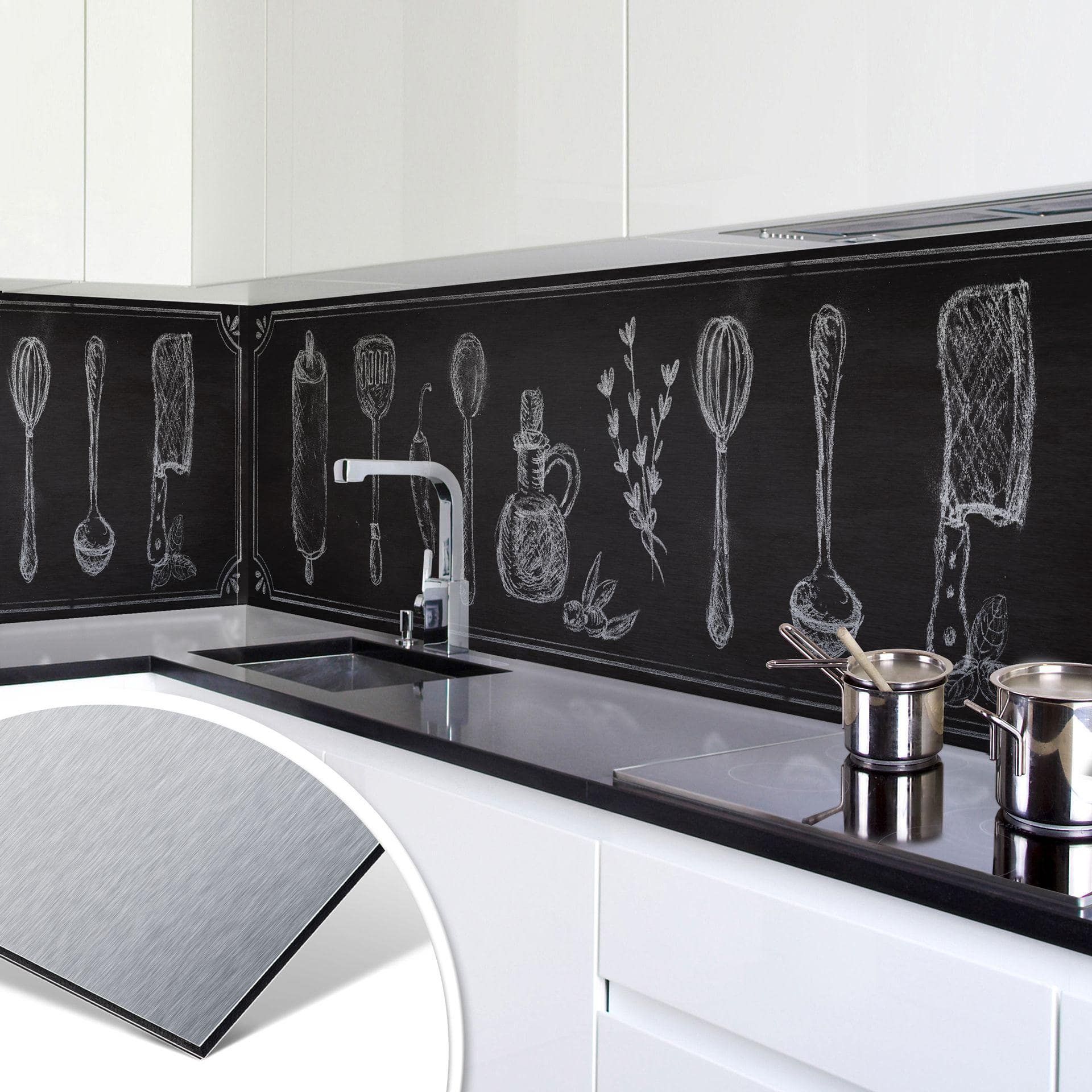 Revêtement pour cuisine - Alu-Dibond - Rustic Kitchen - Argenté