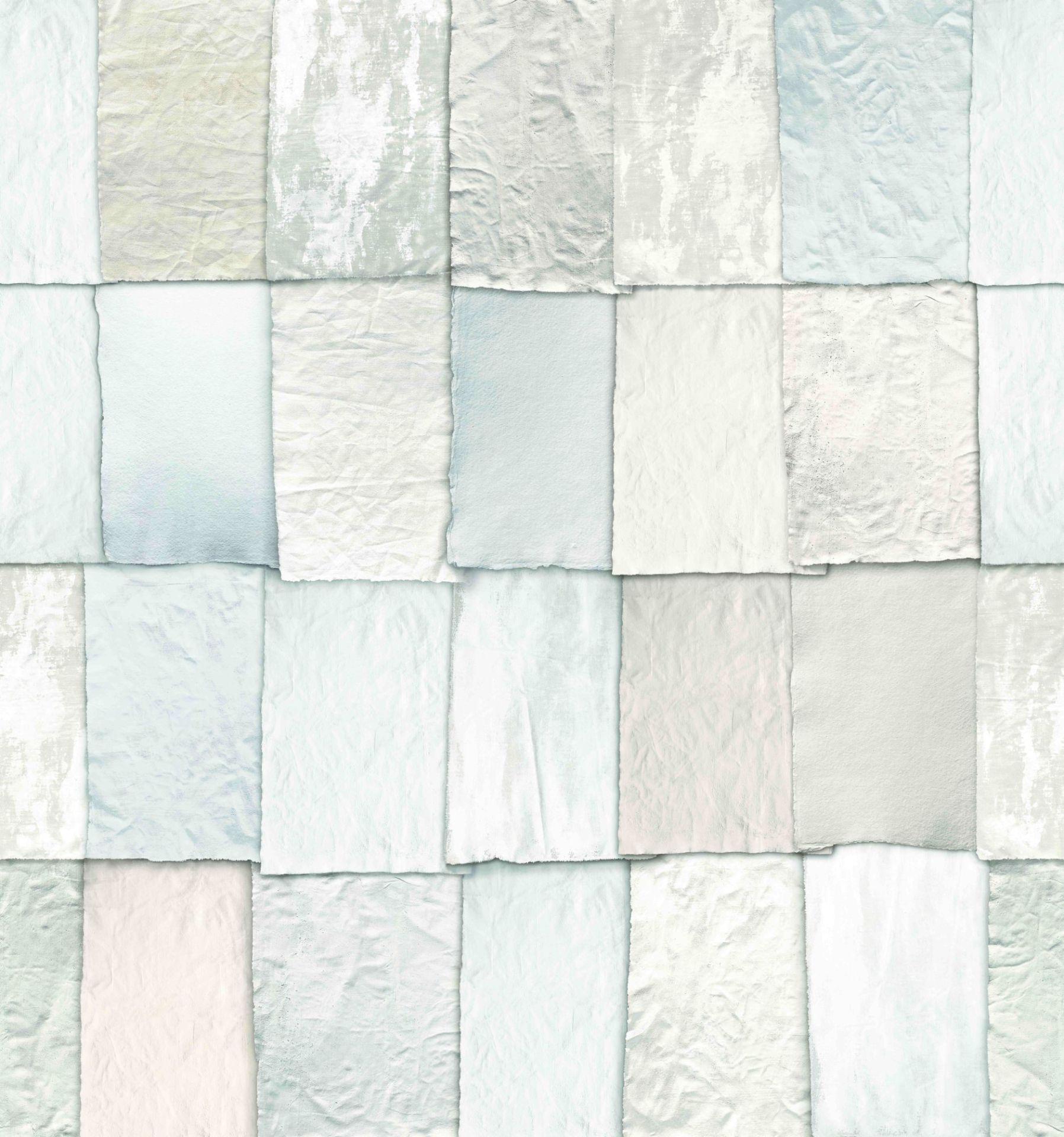 Fototapet Patchwork-papirlook i hvid og beige med fin struktur 3,4 x 3,18 m