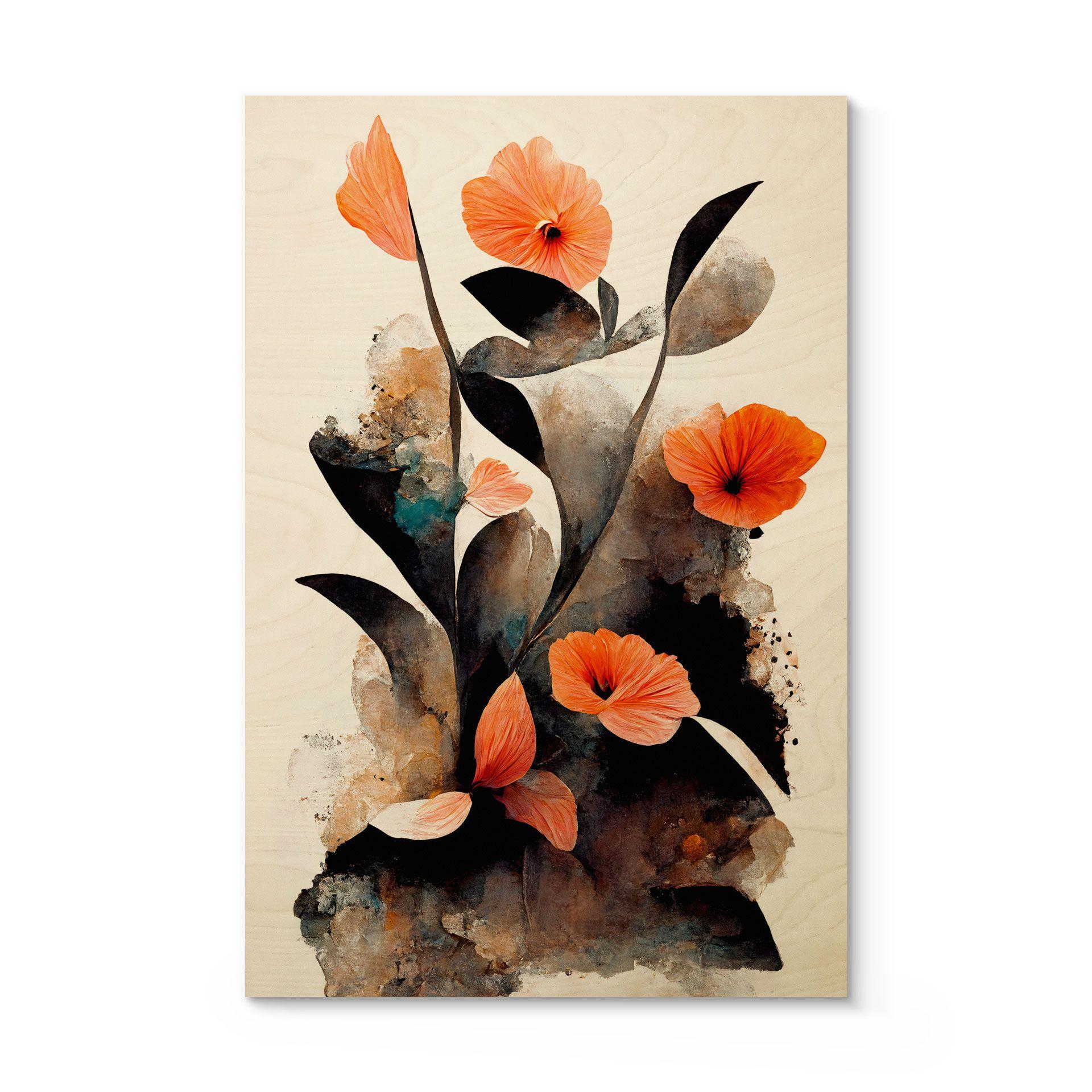 Cuadro de madera amapolas rojas coral - Treechild