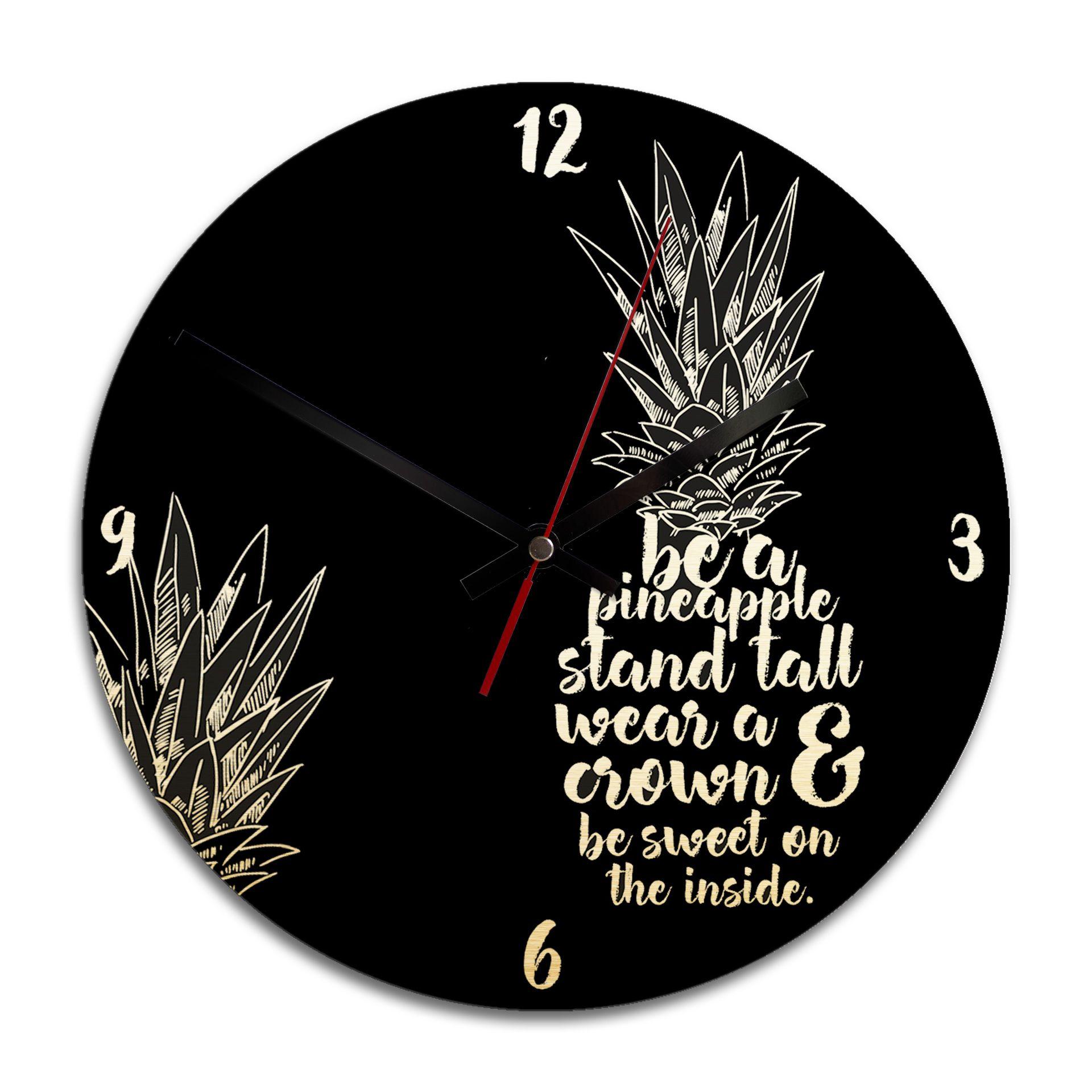 Wandklok Alu-Dibond met Goudeffect Be  a Pineapple Negatief