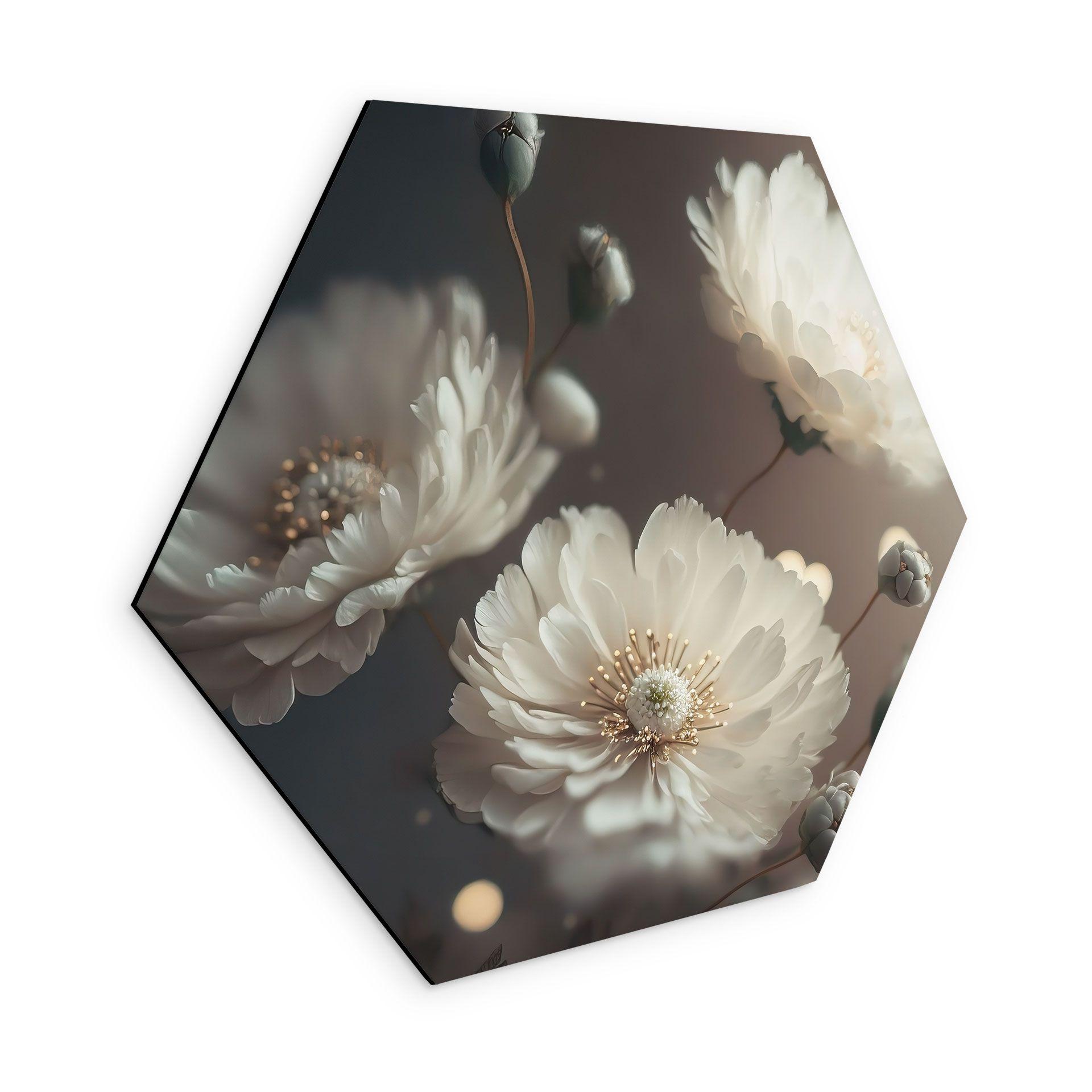 Billede Hvide blomster med guldstøv - Treechild – print på aluminium (Alu-Dibond)