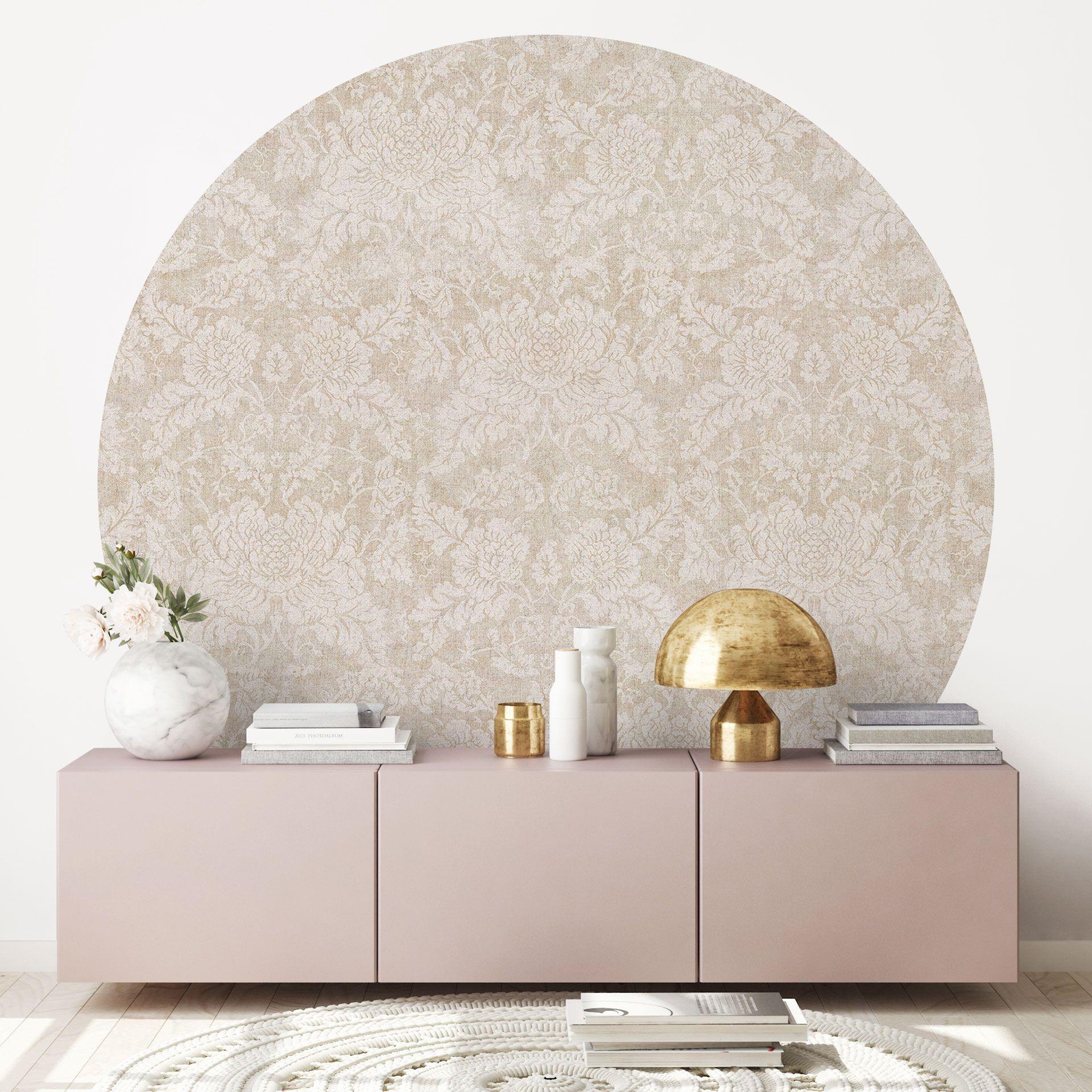 Fototapet med elfenbensblomster i baroklook - Bloomery Decor - Rundt - Selvklæbende/ikke-vævet