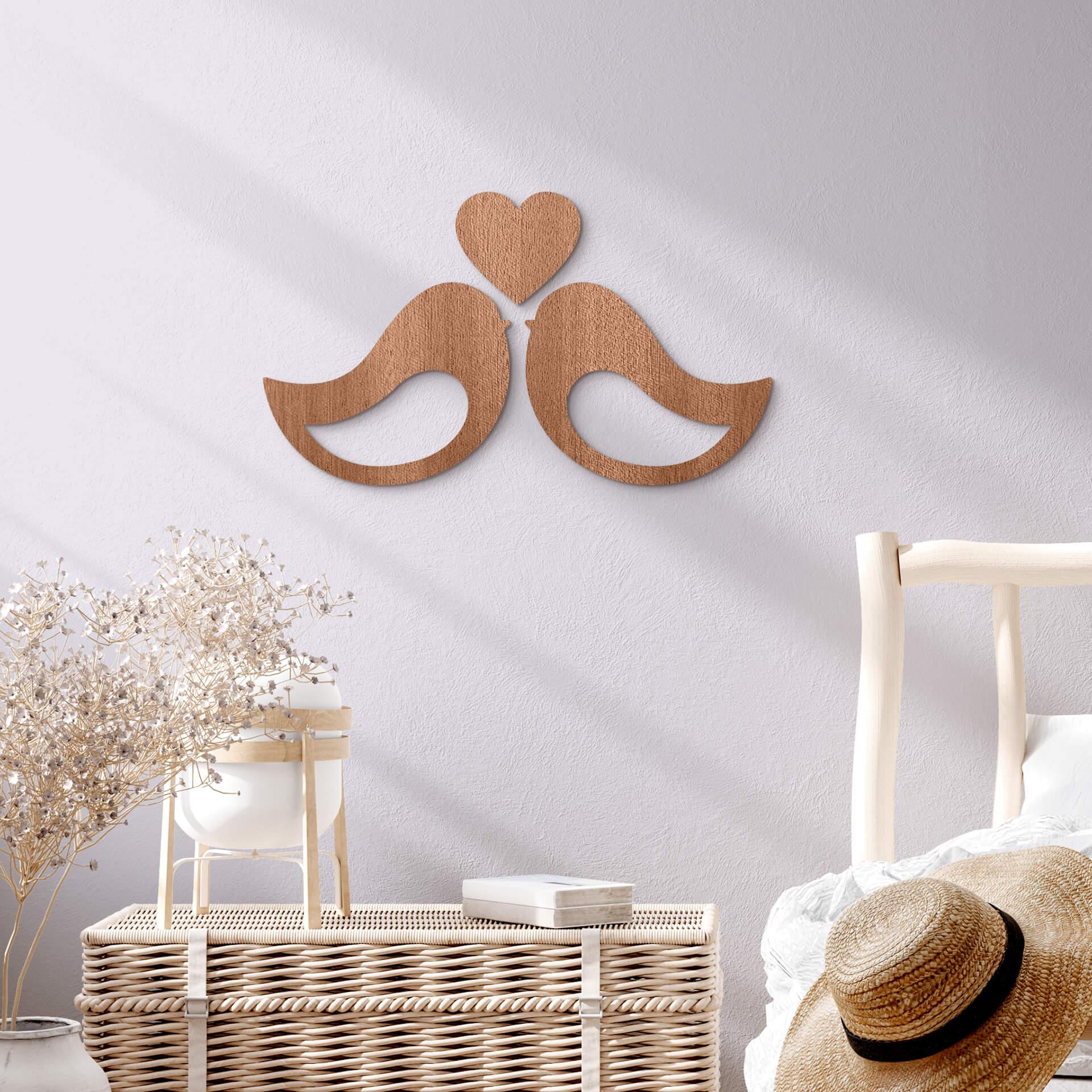 Décoration en bois - Couple d'animaux - Placage d'acajou
