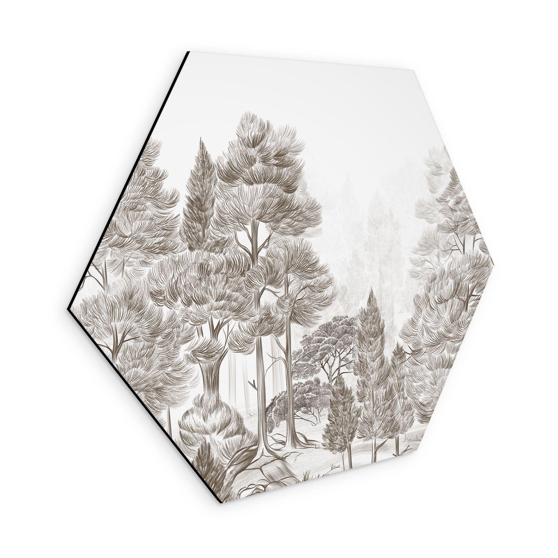 Wanddecoratie bos met boslandschap in beige - Ms Tiff - Alu-Dibond