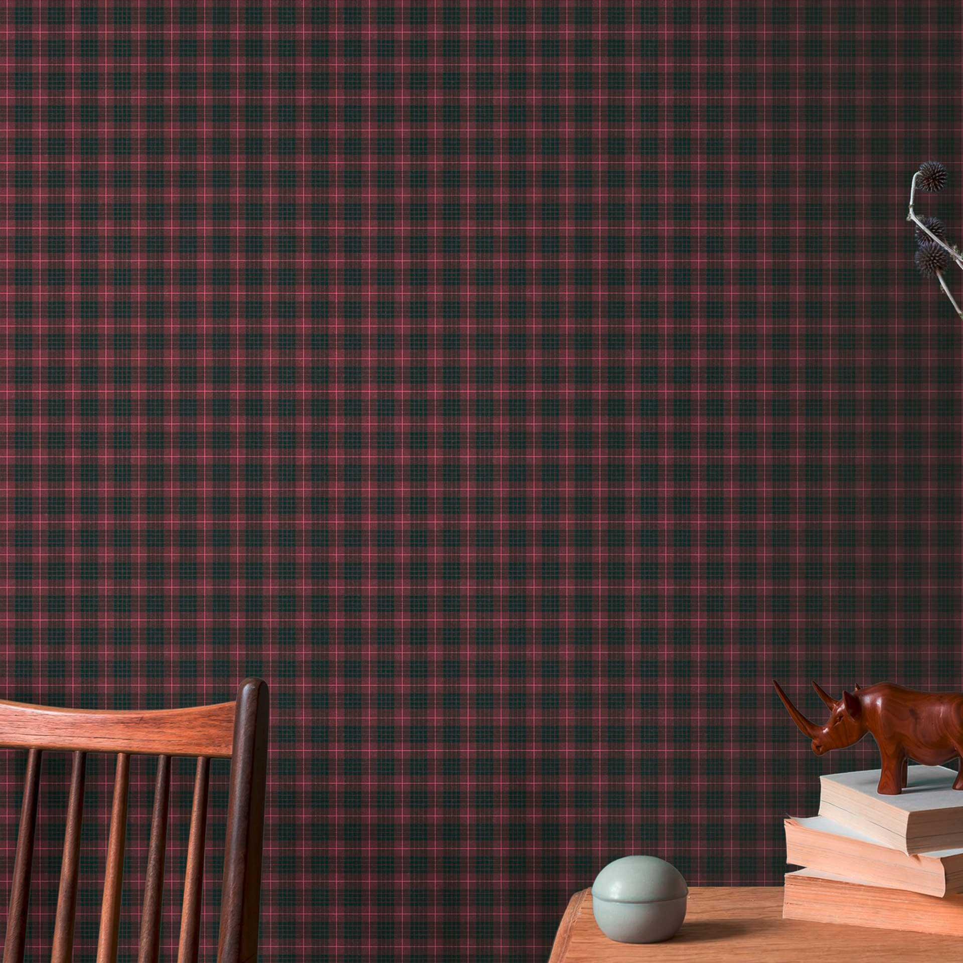 Papel pintado a cuadros vintage rojo negro - papel pintado a cuadros retro - papel pintado no tejido