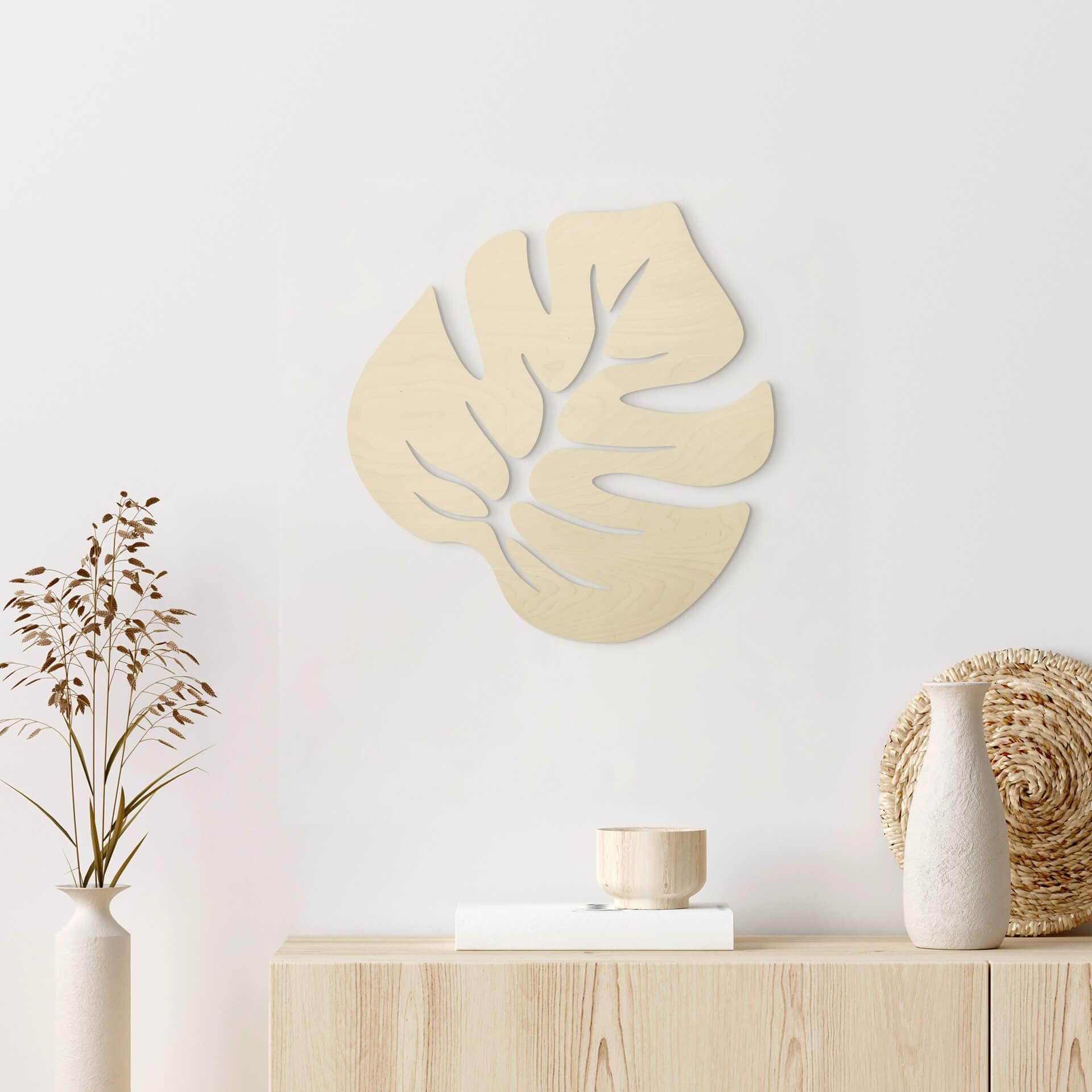 Décoration murale en bois peuplier  - Feuille Monstera 01