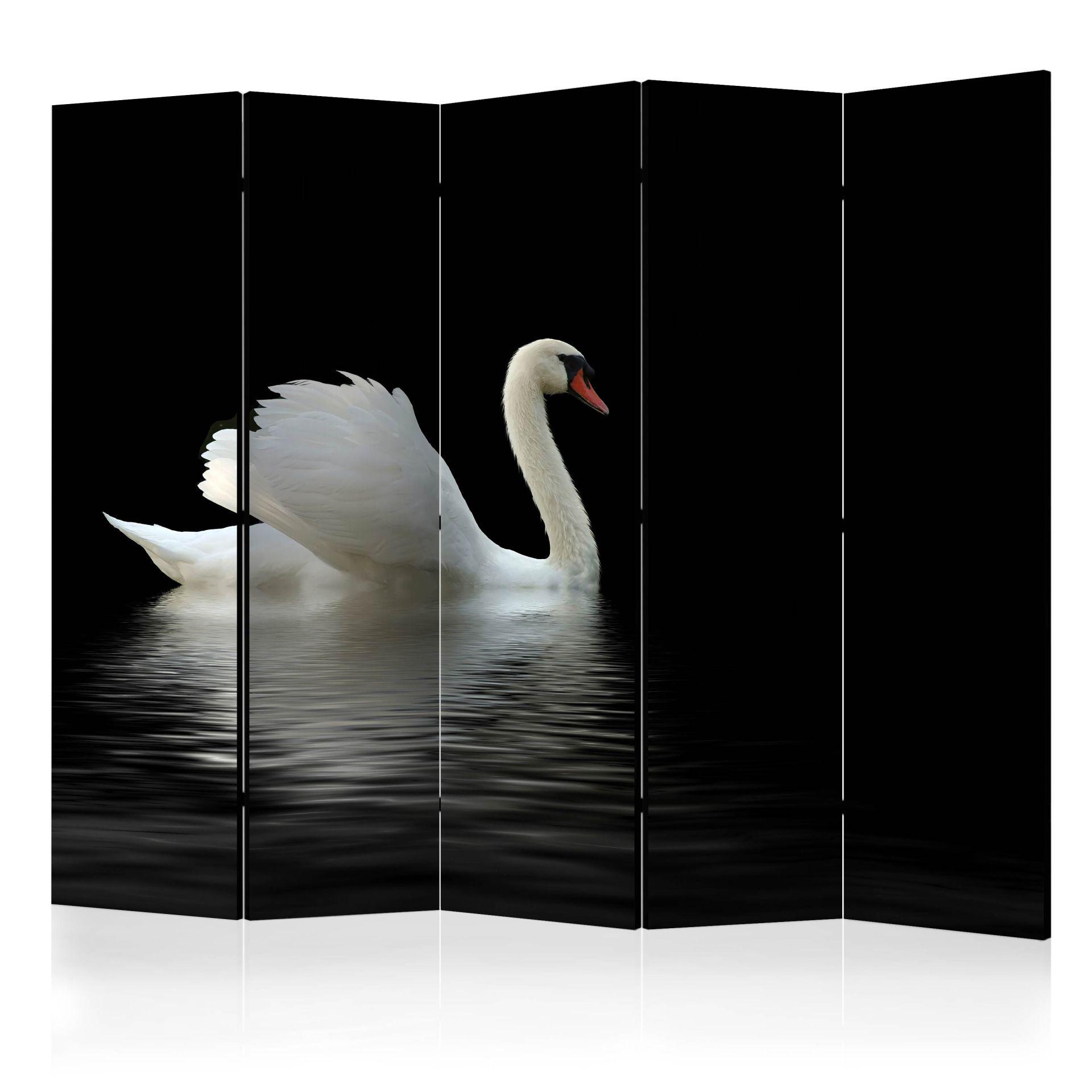Rumdeler med skærm - Svane i mørk refleksion , 5-delt - 225x172 cm