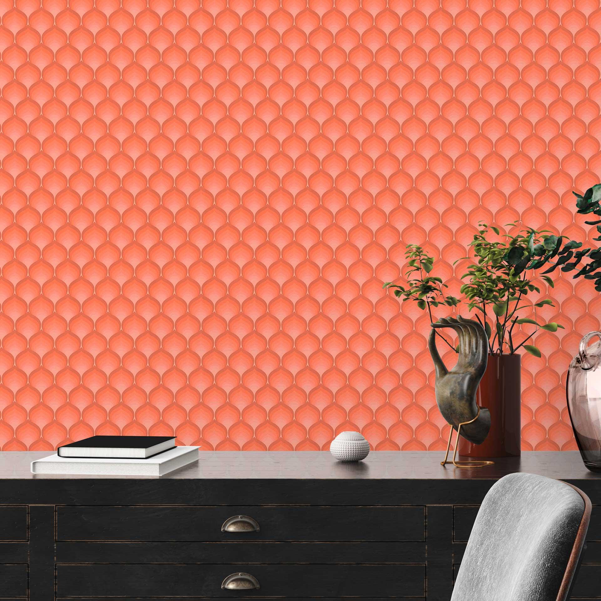 Abstrakt vintage tapet rød orange - retro ikke-vævet tapet grafik - mønster tapet