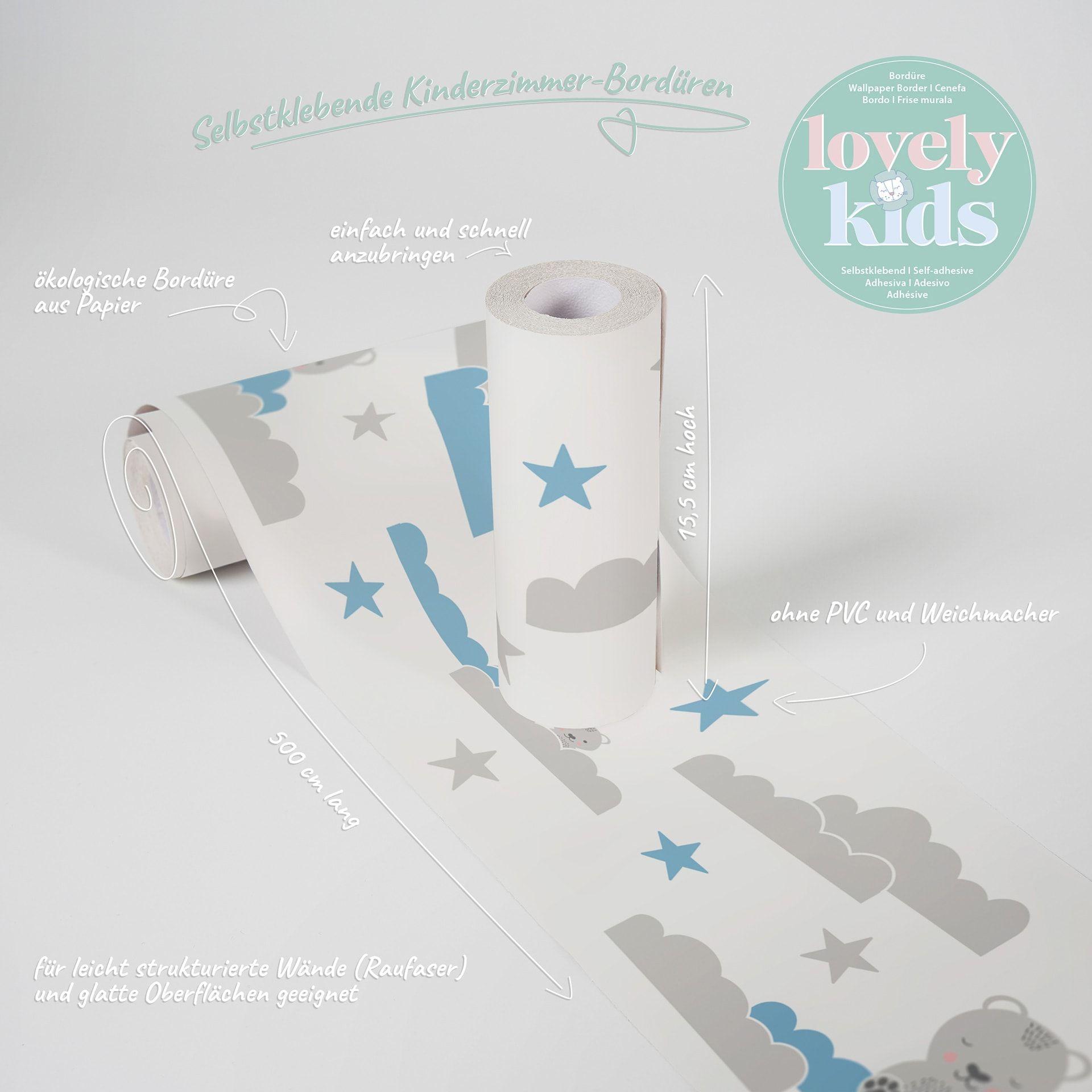 A.S. Création Lovely Kids Frise autocollante enfant - Bleu, Blanc