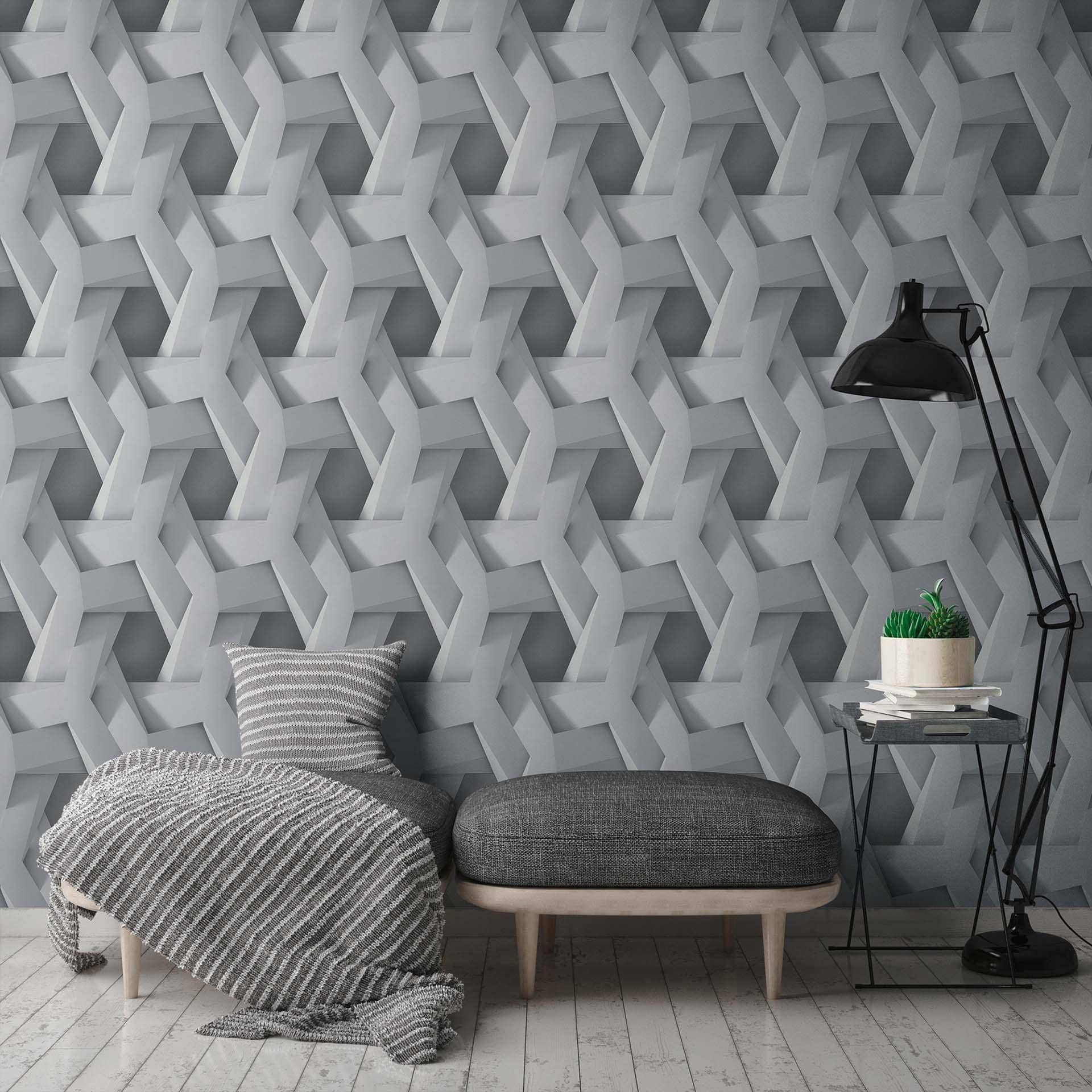 A.S. Creation grafisk tapet i grå Moderne non-woven tapet i mat med 3D optik