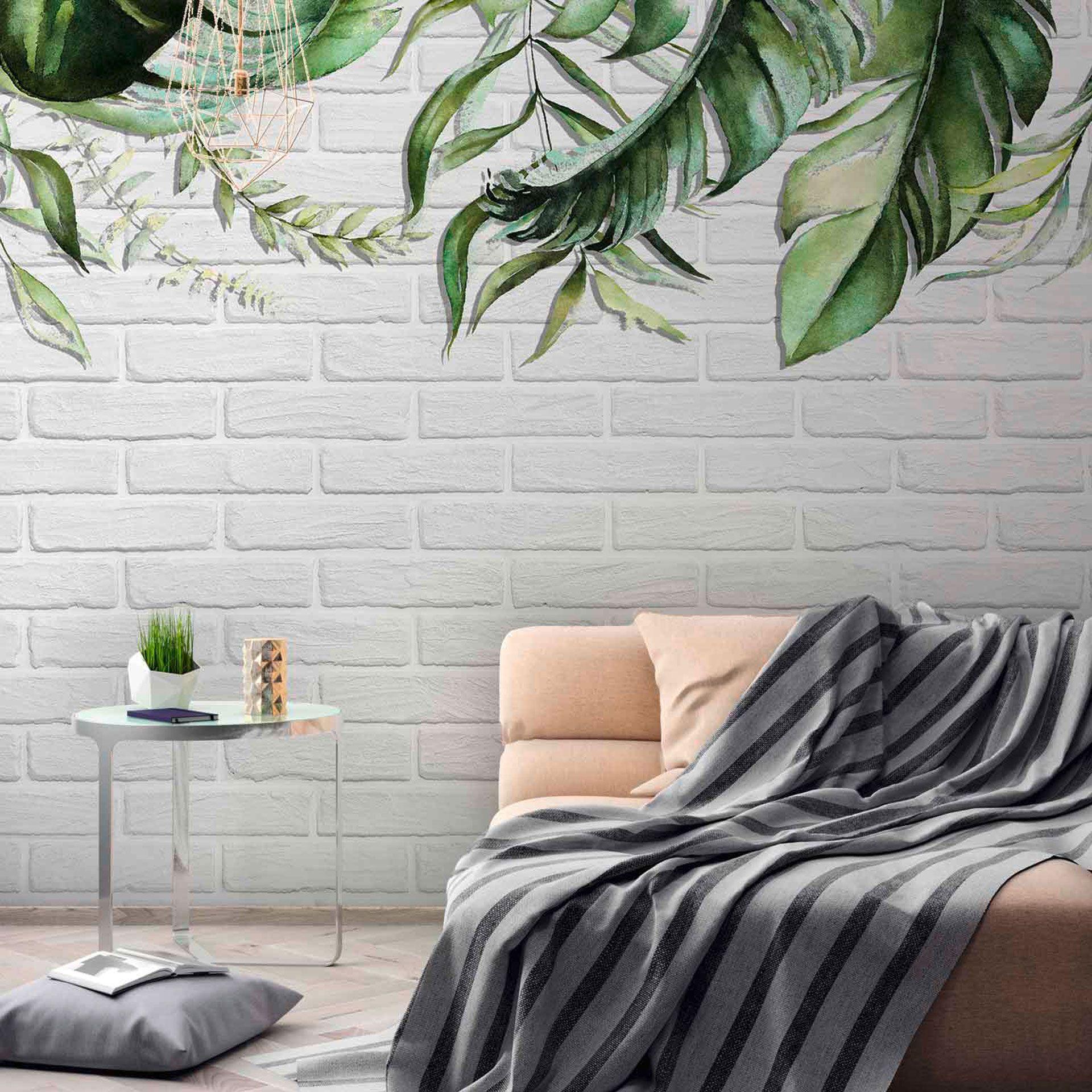 WatercolorLea2 plantetapet i grågrøn - non-woven tapet Designwalls 2 - 2,55 x 3,5 m
