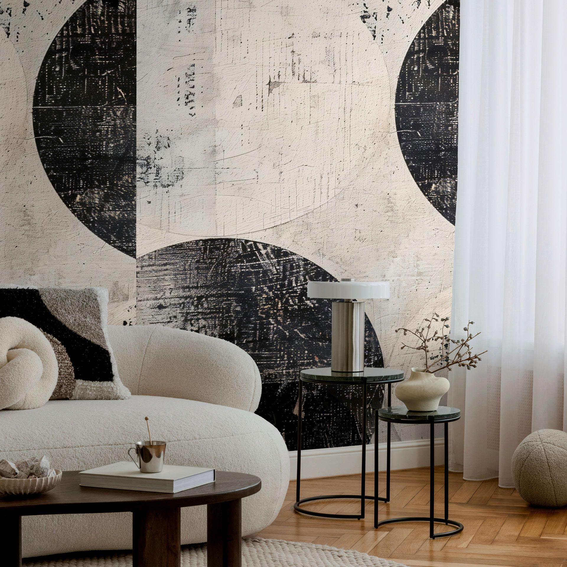 COSMOPOLITAN Fototapet cirkler sort hvid moderne brugt look Ikke-vævet tapet creme