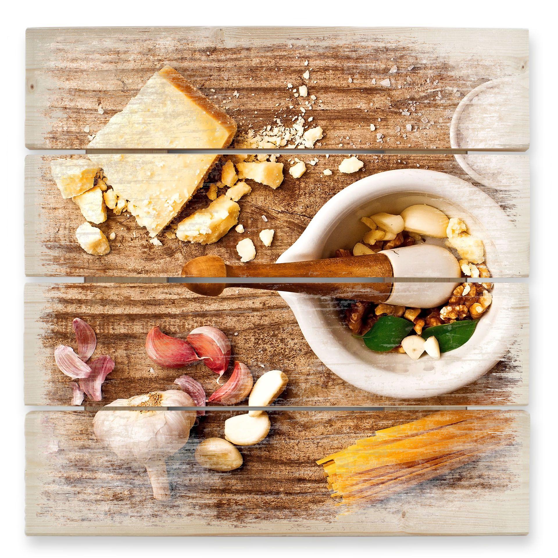 Cuadro de madera Laercio - Receta de pesto - 40x41,5 cm