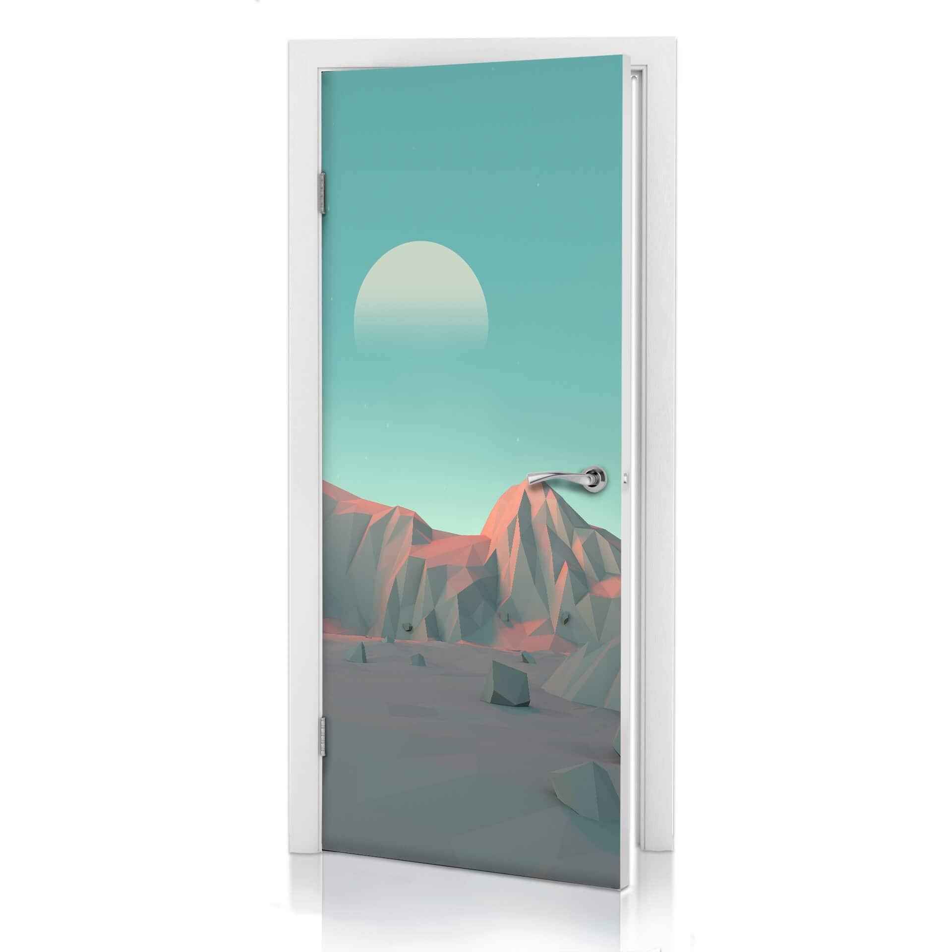 diseño de puerta 3D montañas low poly